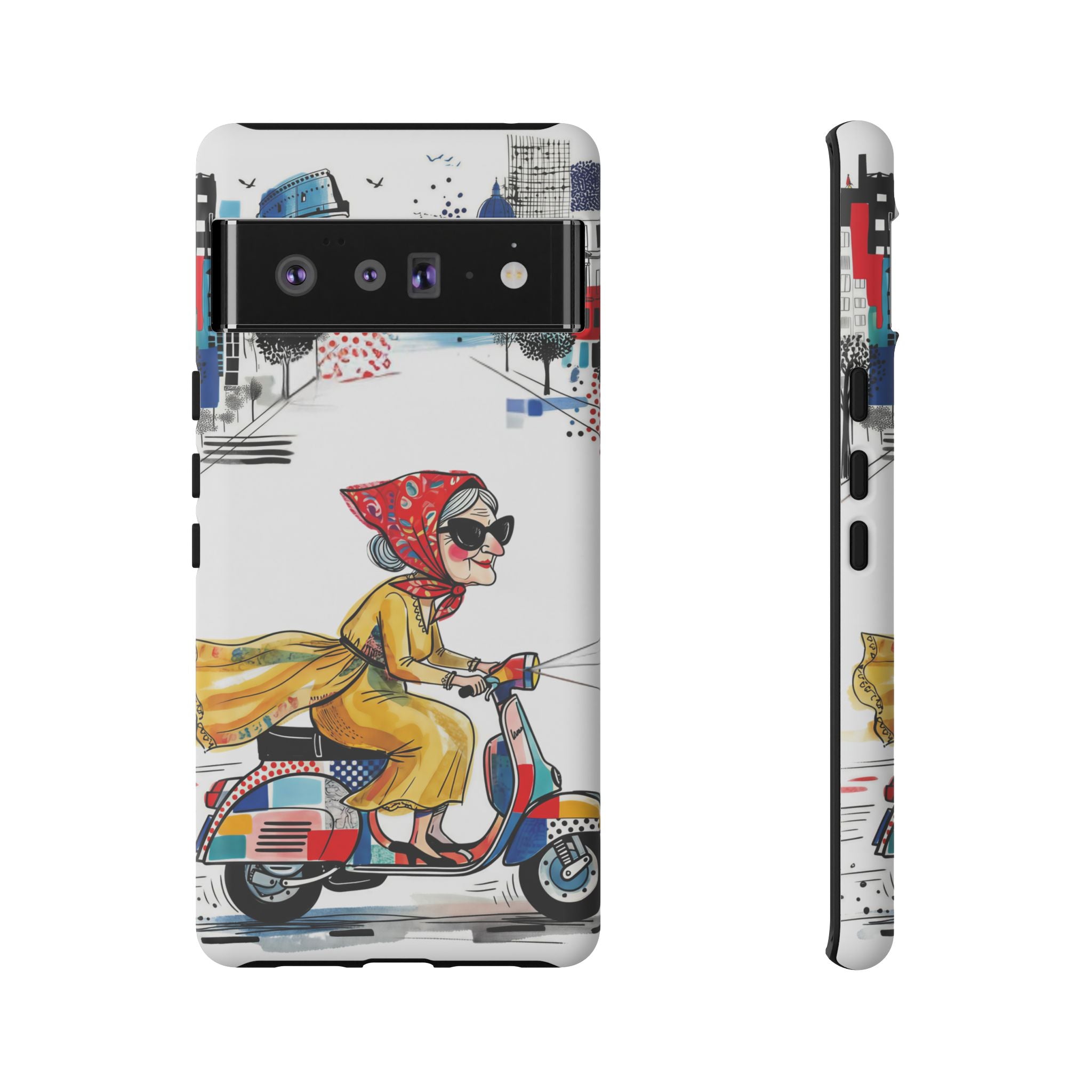 Vintage Vespa Granny Google Pixel Phone Case | Retro Scooter Travel iPhone Cover