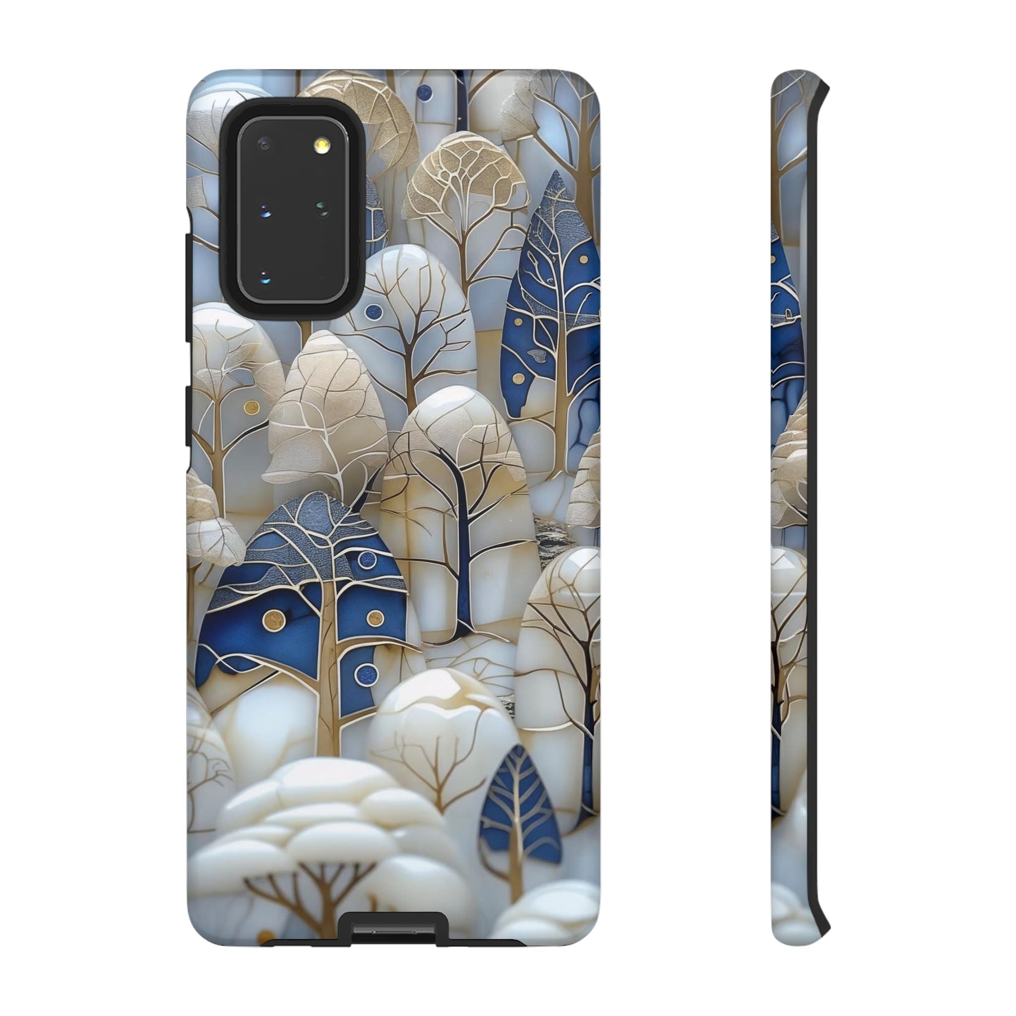 Blue Gold Winter Forest Samsung Galaxy Case — Elegant Tree Pattern Tough Case
