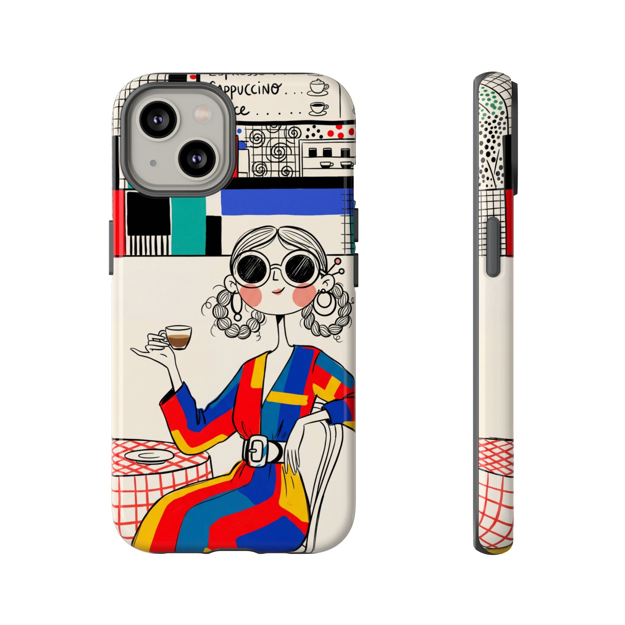 Retro Cafe iPhone Case | Colourful Chic Woman Illustration