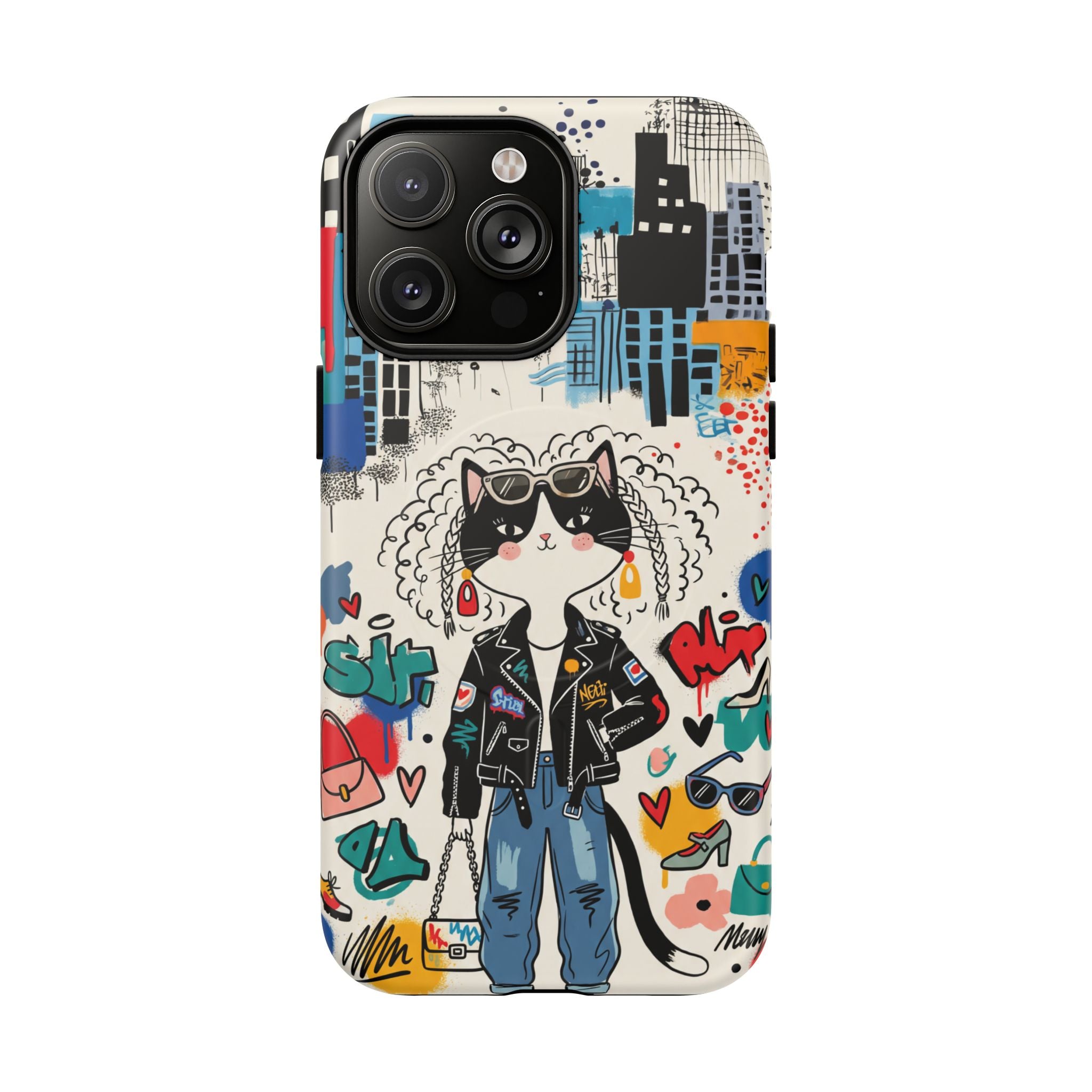 Punk City Cat Graffiti Design MagSafe iPhone Case