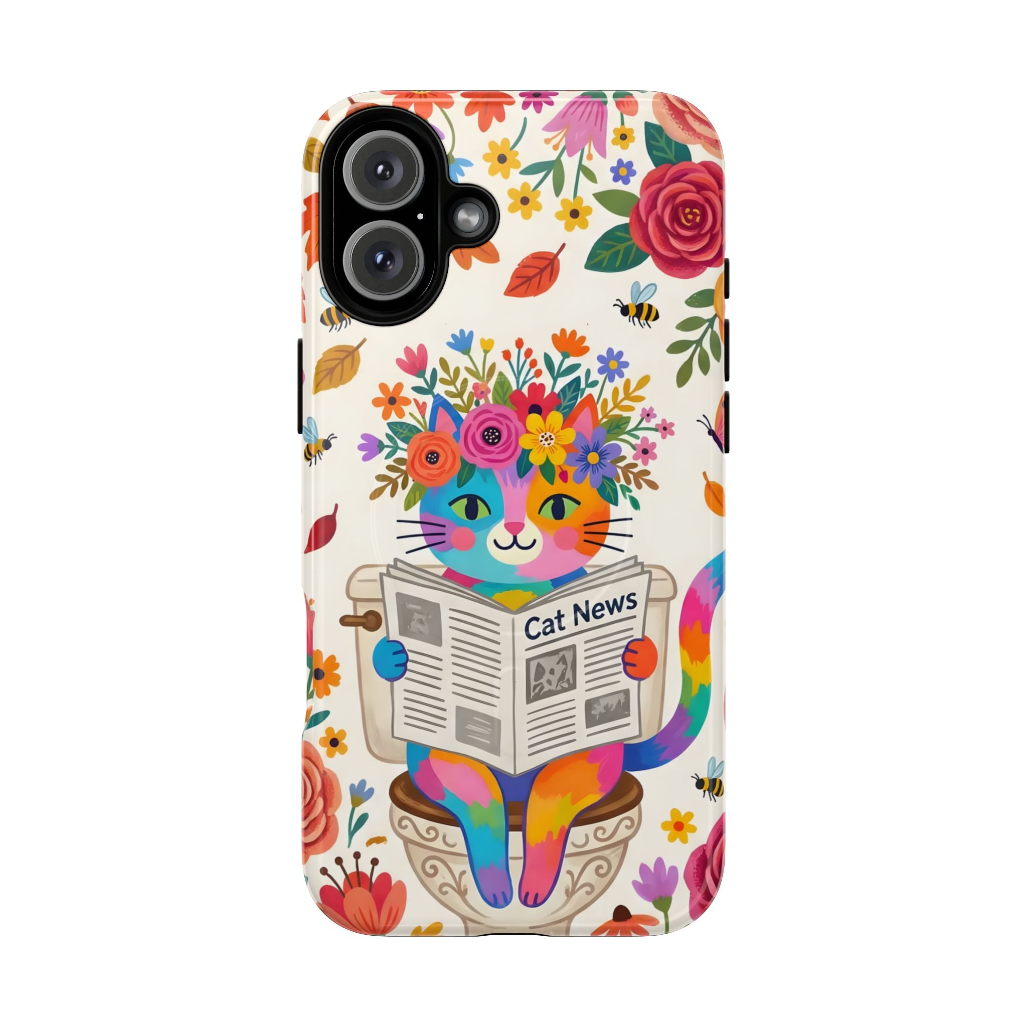 Floral Rainbow Cat MagSafe iPhone Case | Cat News Design