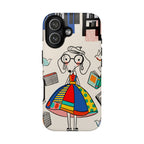 Cute Dachshund Dog Illustration iPhone Case | Colorful Whimsical Book & Bird Design