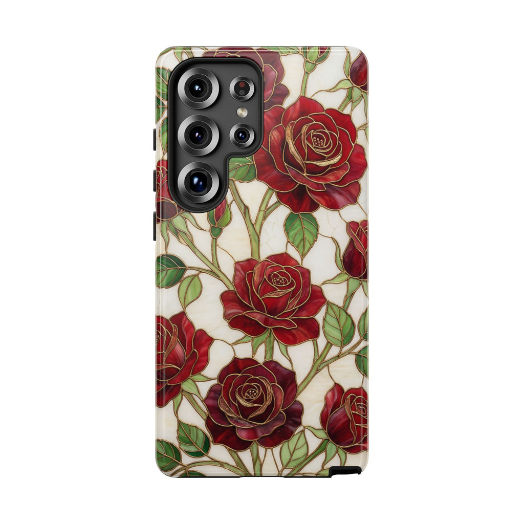 Custodia resistente per Samsung Galaxy con motivo floreale vintage a rosa rossa