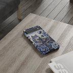 Blue Floral Wolf Tough Google Pixel Phone Case | Moonlit Wolf Protective Cover