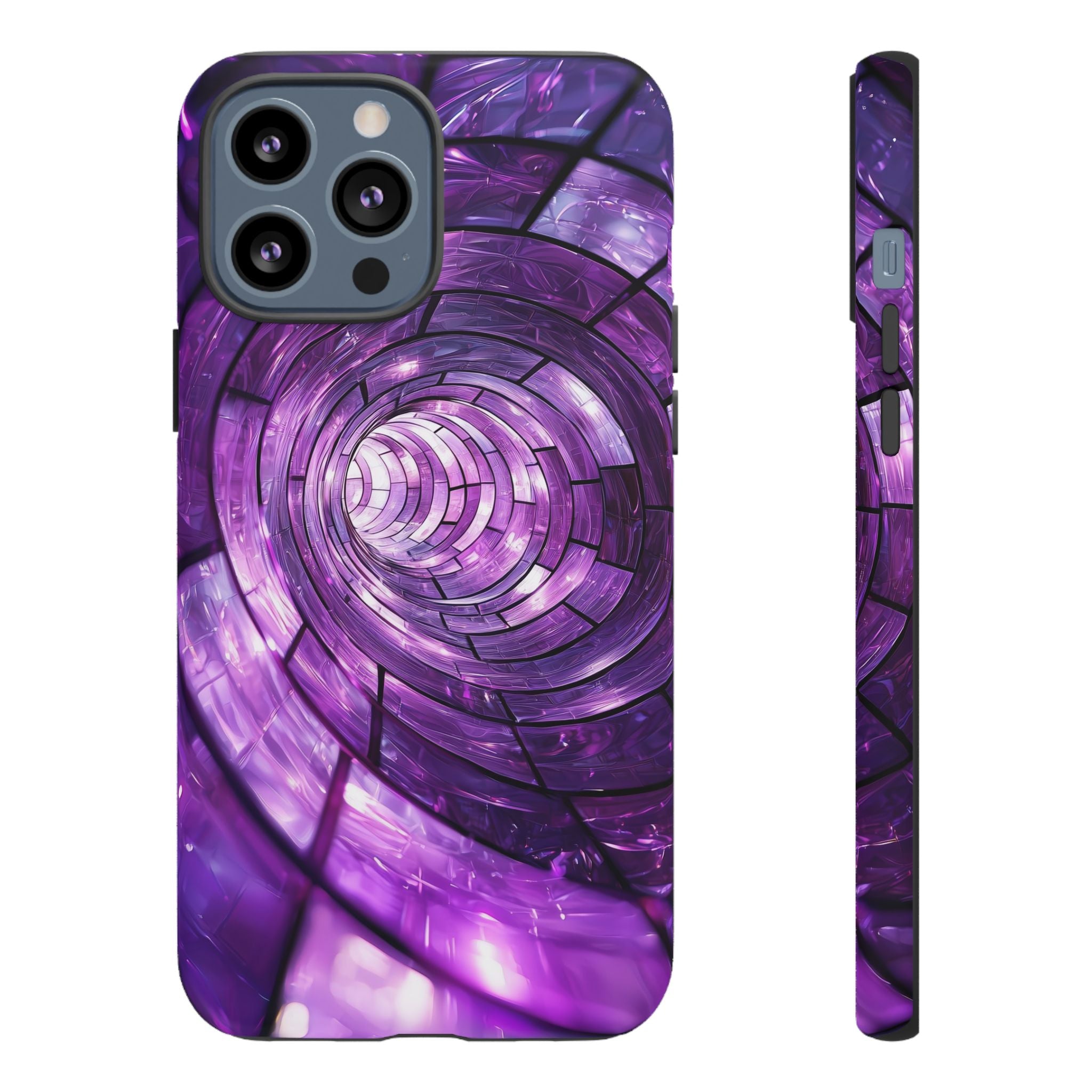 Purple Vortex Tough iPhone Case — Abstract Spiral Protective Cover