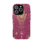 Mystic Hamsa iPhone Case | Gold Palm & All-Seeing Eye on Magenta Galaxy