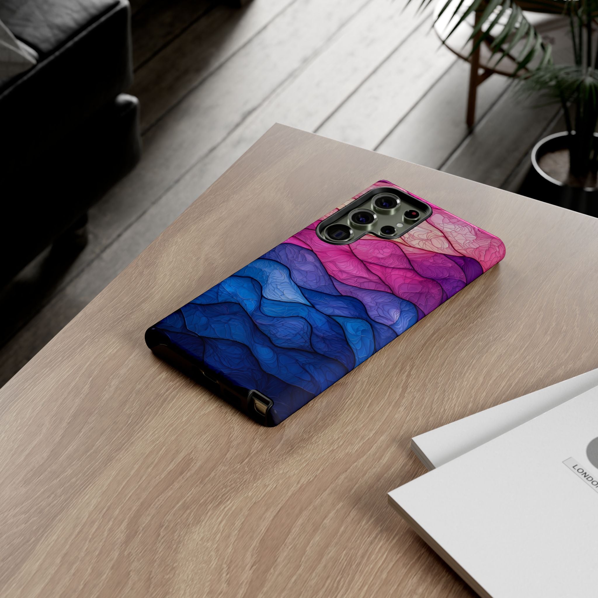 Abstract Ocean Waves Samsung Galaxy Case — Pink & Blue Gradient Tough Case
