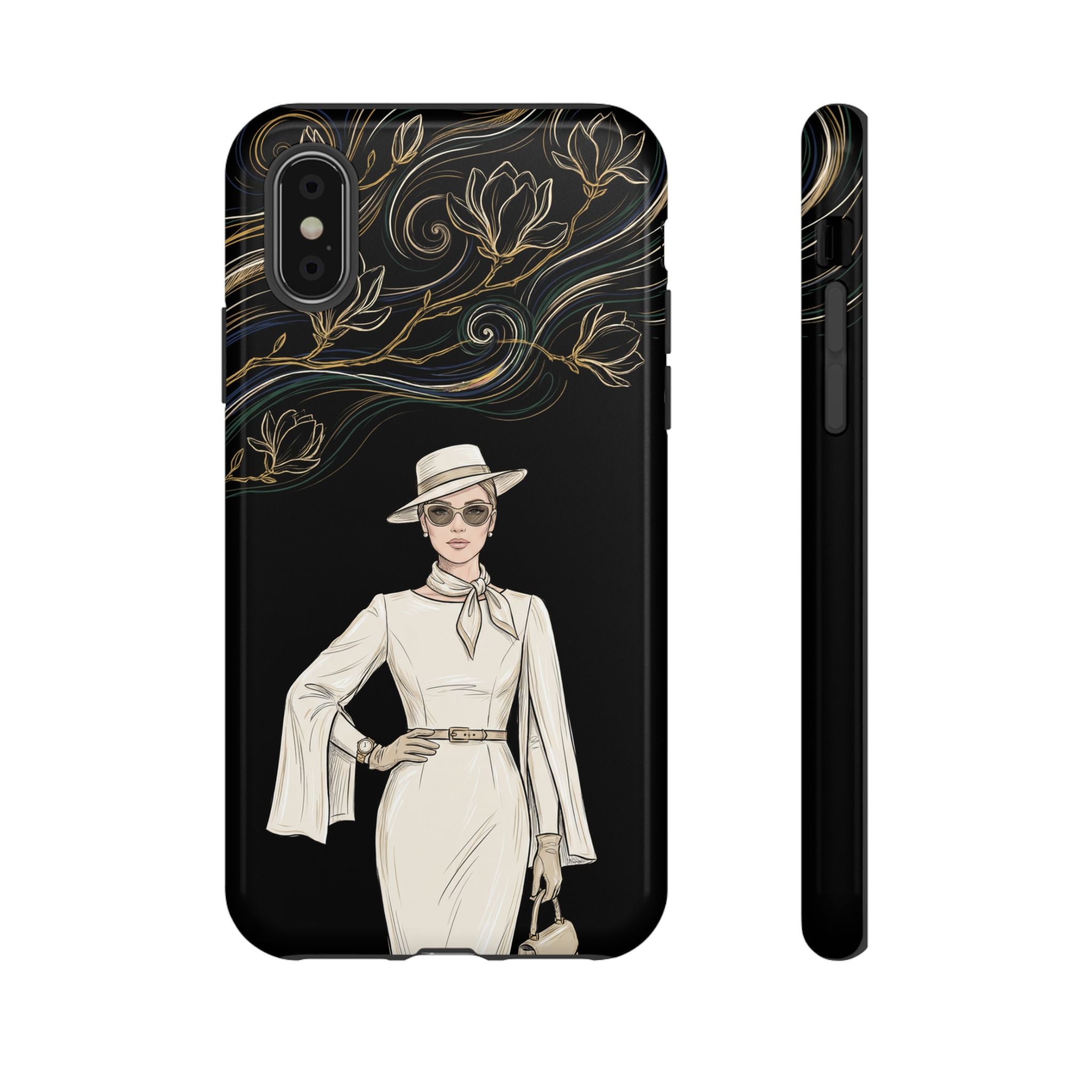 iPhone Case | Elegant Vintage Lady with Gold Floral Swirls
