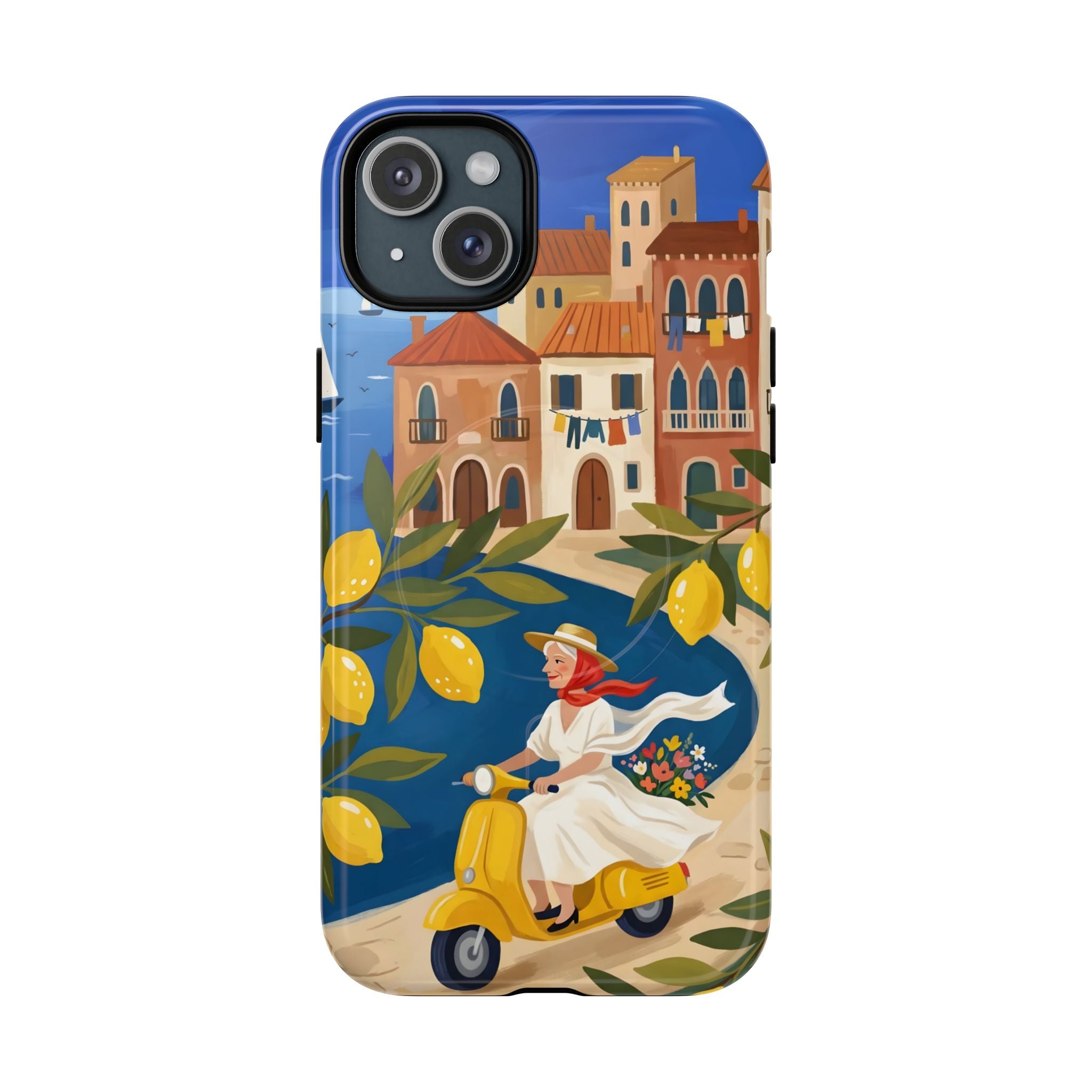 Lemon Coast Scooter MagSafe iPhone Case | Mediterranean Vespa Travel Design