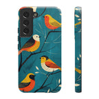 Bird Pattern Tough Samsung Galaxy Phone Case | Colourful Songbirds on Teal Background