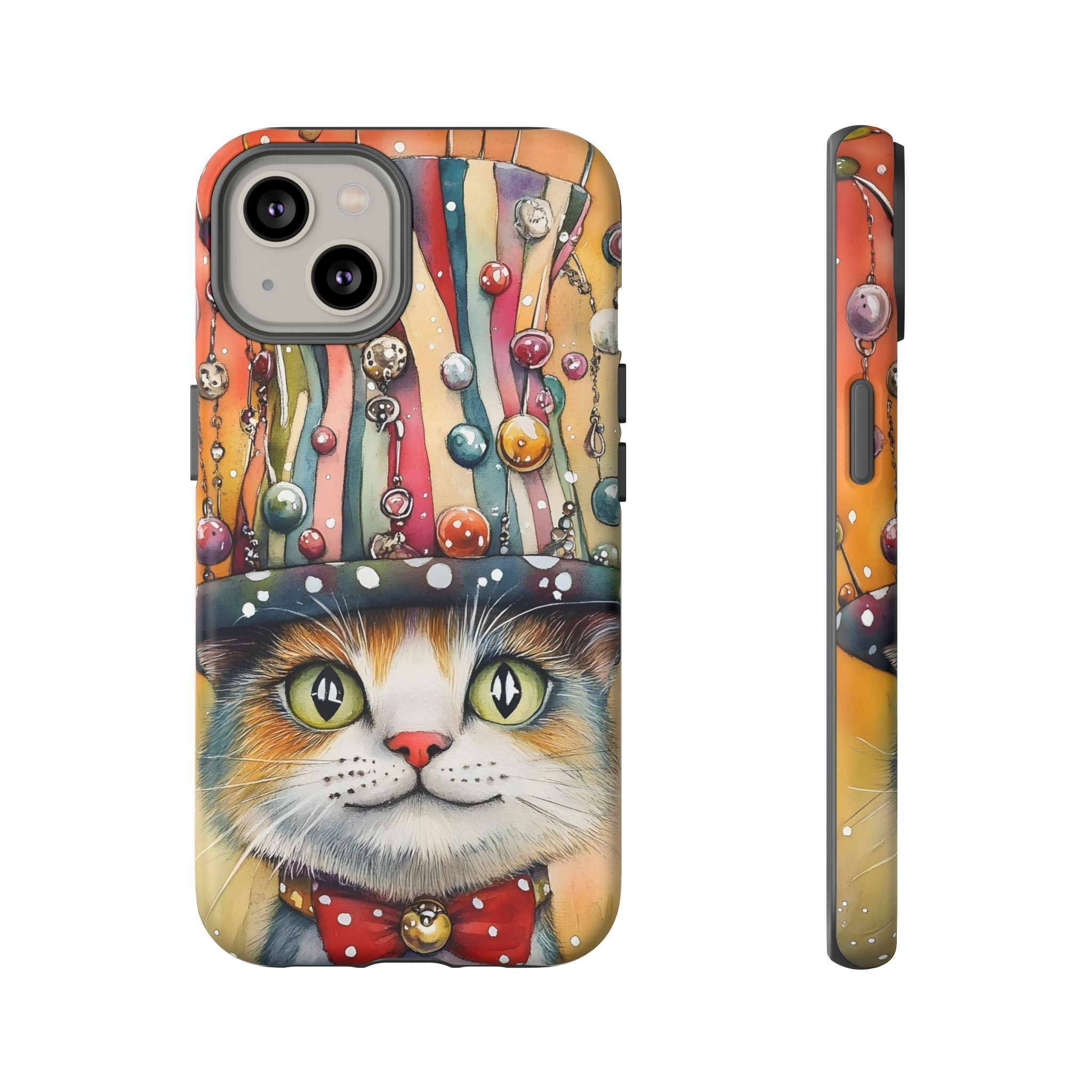 Cat in Colorful Top Hat iPhone Case — Whimsical Cat Art iPhone Case