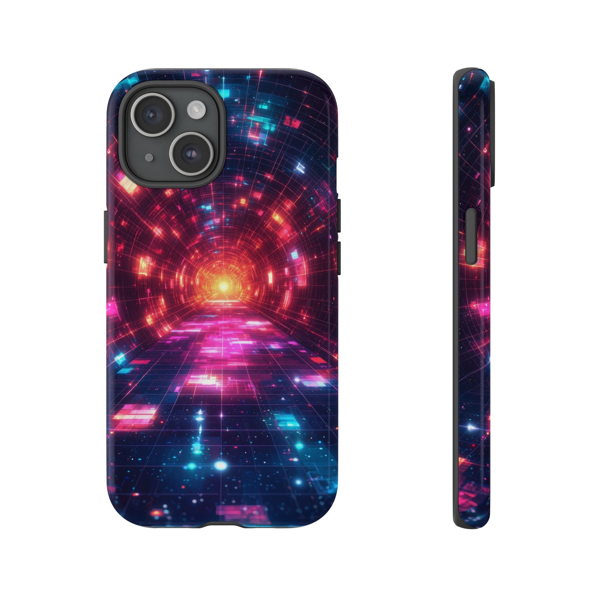 Neon Tunnel Tough iPhone Case — Retro Futuristic Galaxy Design
