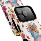 Colorful Floral Cat on Pilates Reformer Protective MagSafe iPhone Case