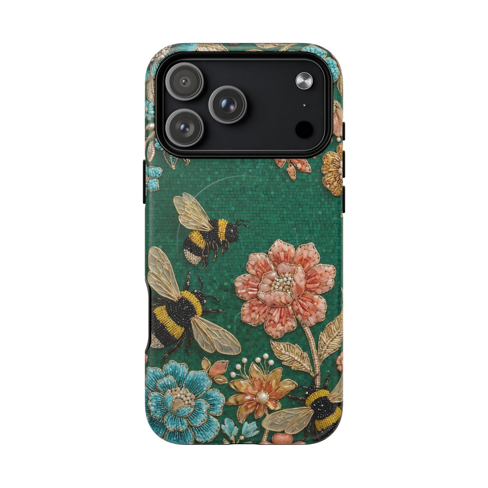 Floral Bumblebee Tough MagSafe iPhone Case | Protective Botanical Phone Cover