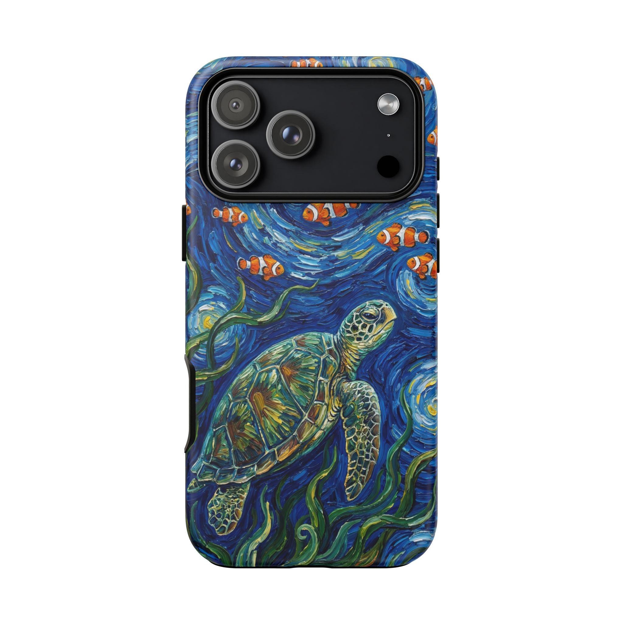 Sea Turtle & Clownfish Tough iPhone Case | Van Gogh Style Ocean Art