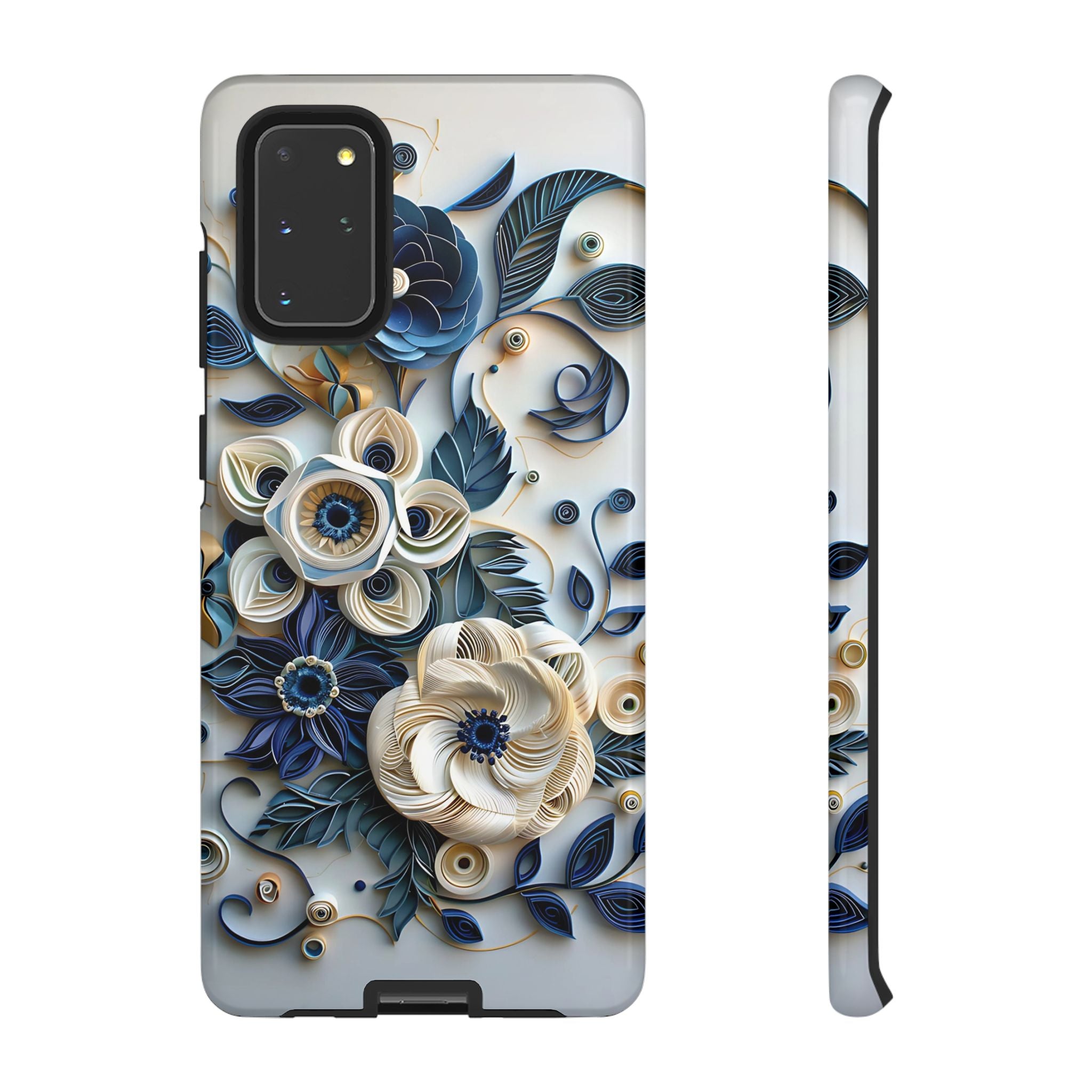 Floral Quilled Art Samsung Galaxy Case — Blue & Cream Decorative Protection