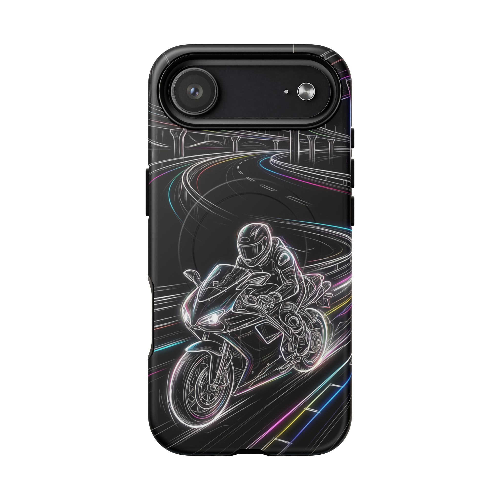 Neon Night Rider MagSafe iPhone Case | Motorcycle Racing Protective Cover