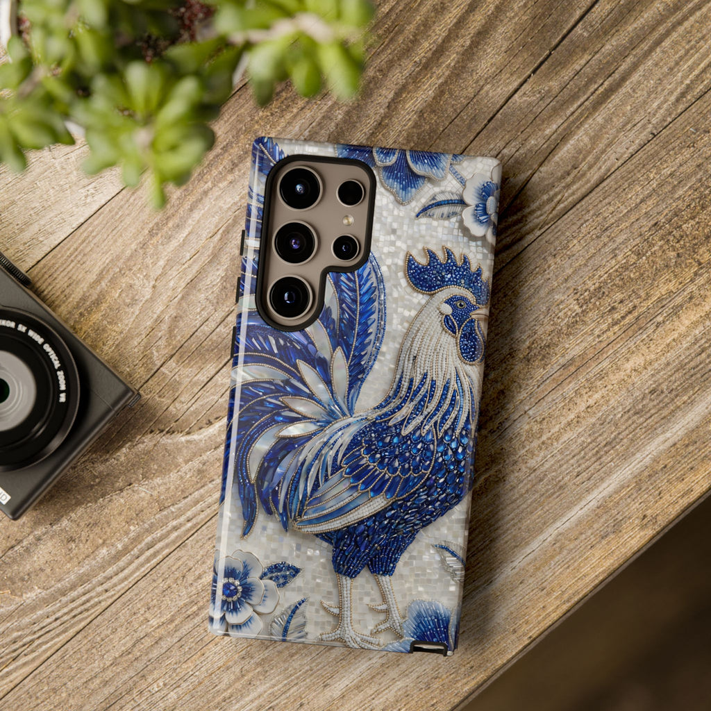 Asian Zodiac Rooster Samsung Galaxy Phone Case | Blue & White Porcelain Slim Shockproof Case | Year of the Rooster Gift