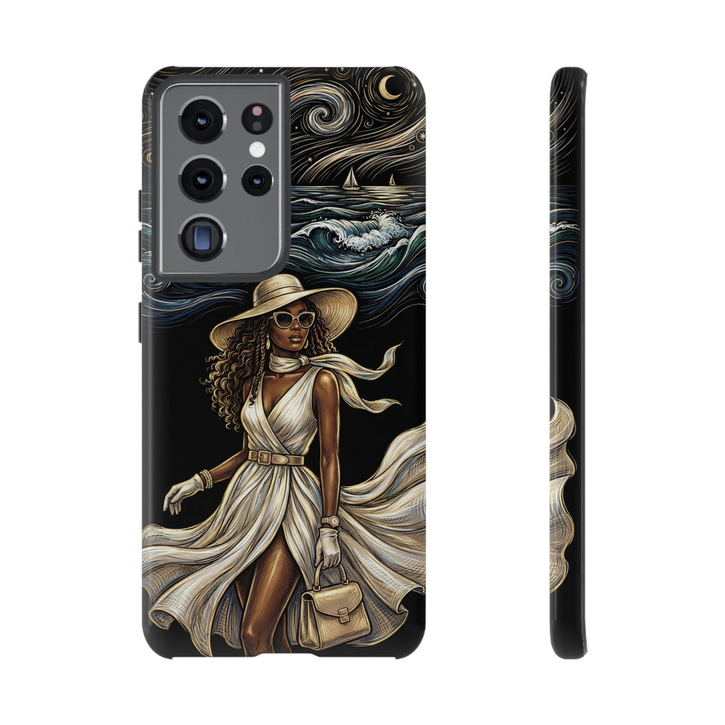 Samsung Galaxy Phone Case | Elegant Black Woman in Flowing Dress by the Sea