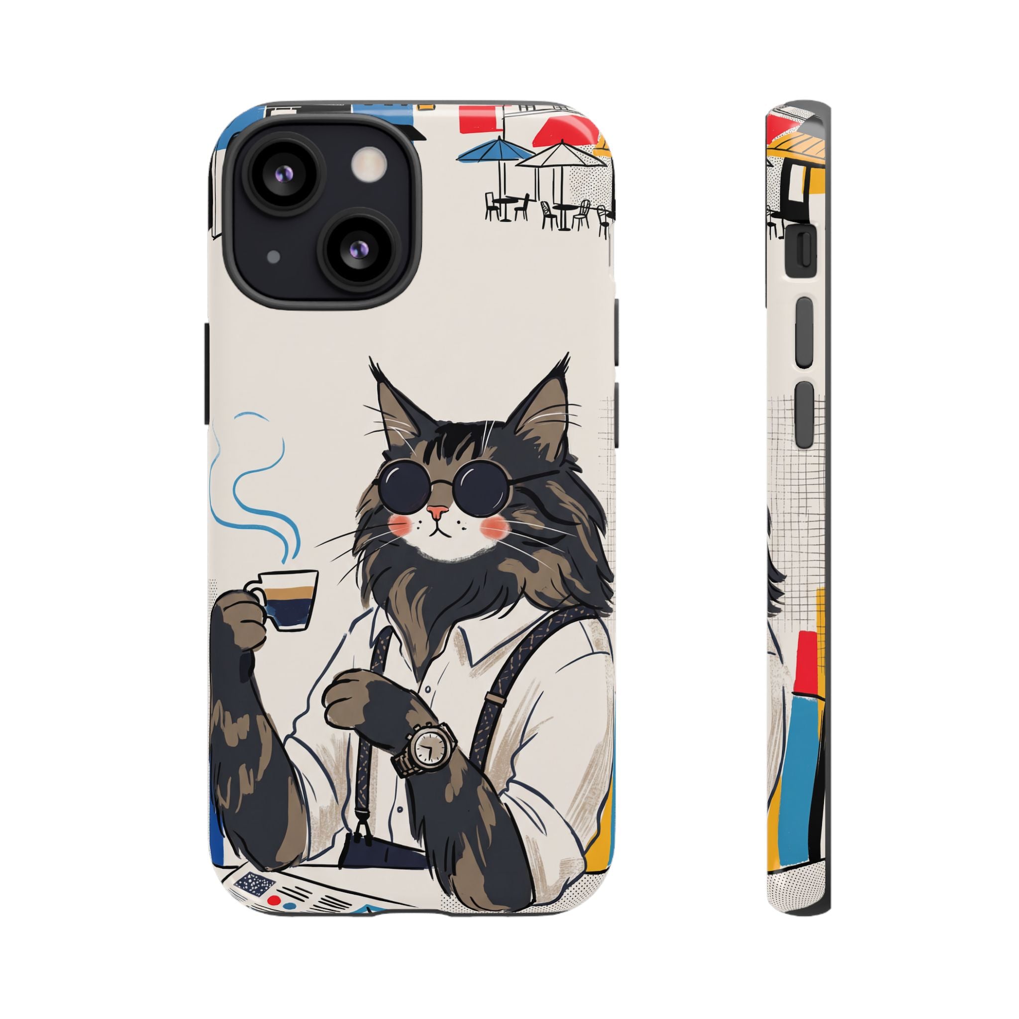 Cat Barista iPhone Case | Cool Cat in Sunglasses Coffee Shop Design