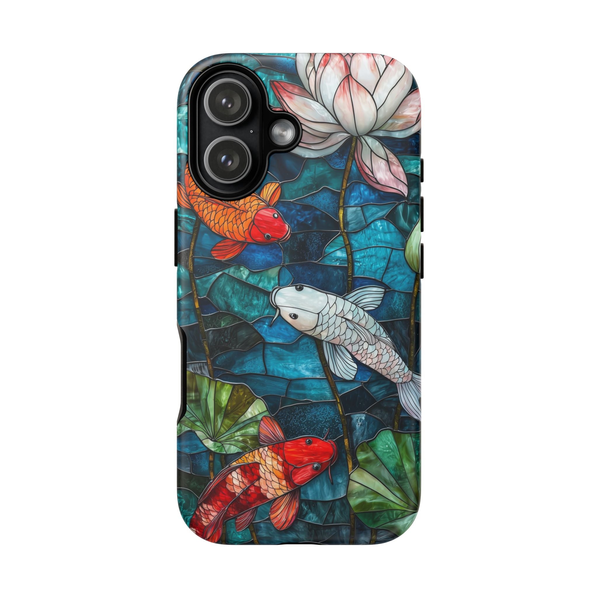 Koi Pond Tough iPhone Case — Stained Glass Lotus & Koi Design