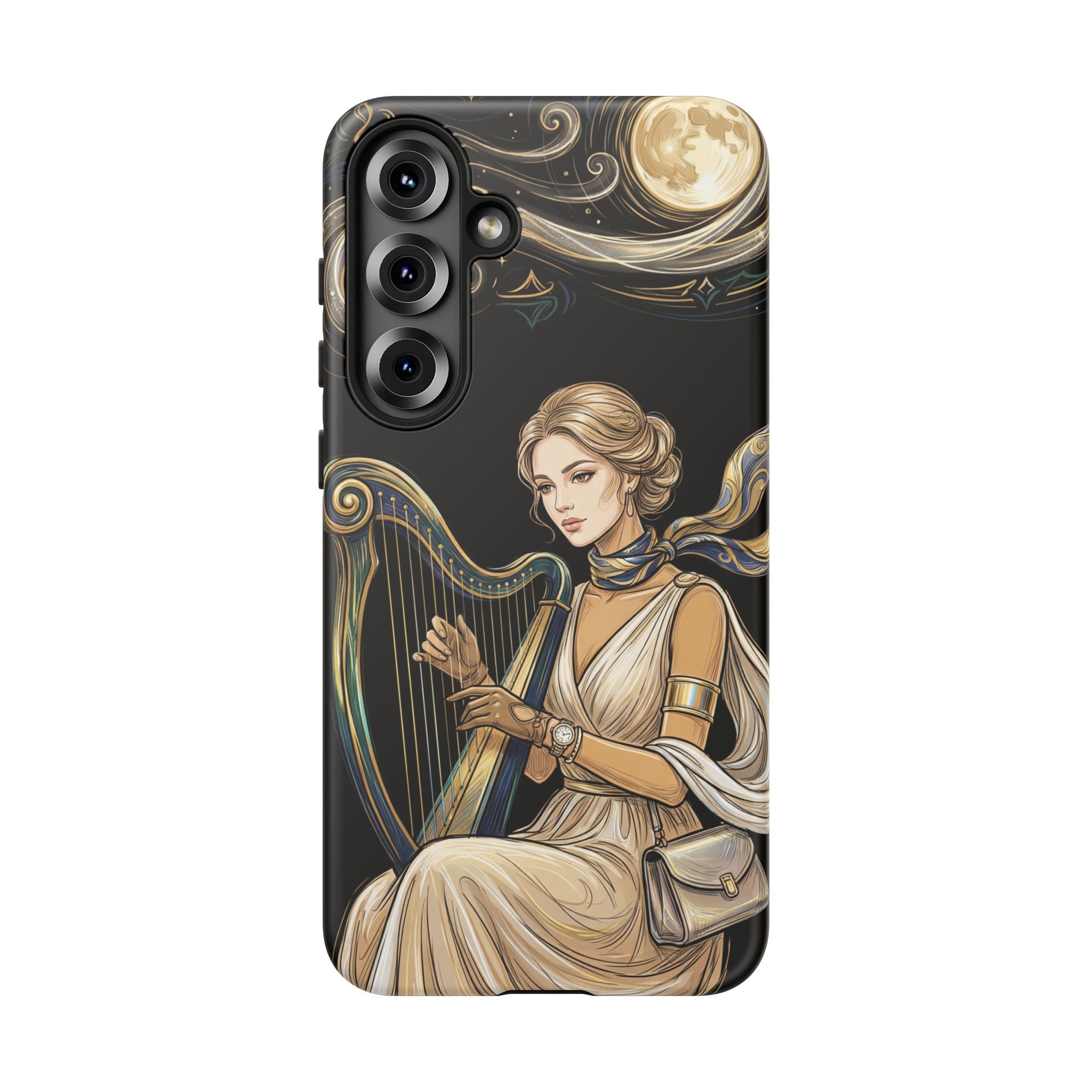 Moonlit Harp Samsung Galaxy Phone Case | Vintage Goddess Musician Art