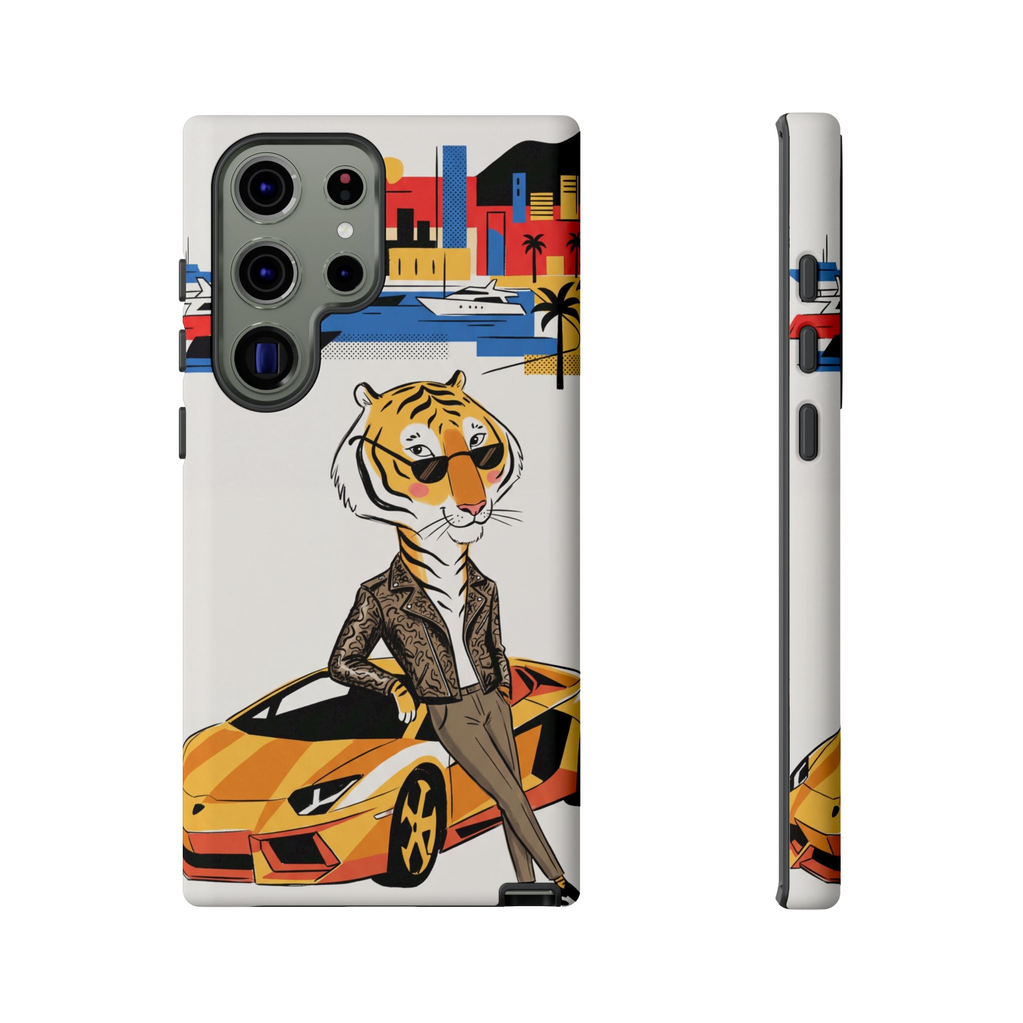 Stylish Tiger with Sports Car Illustration Samsung Galaxy Phone Case