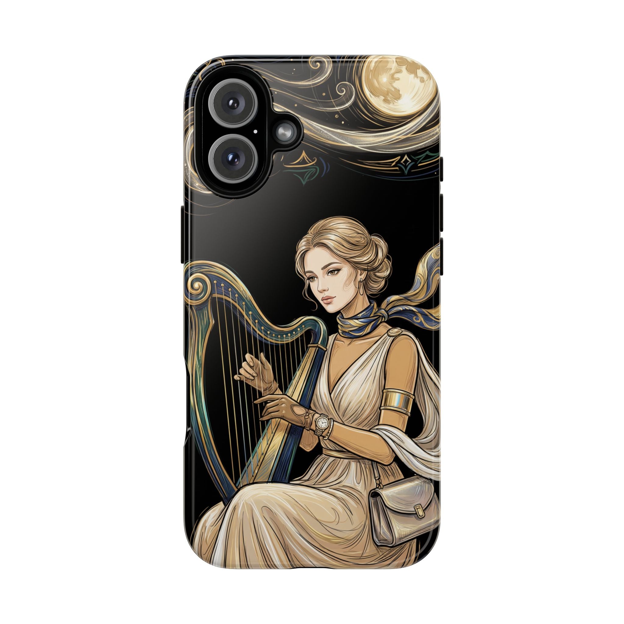 Moonlit Harp iPhone Case | Vintage Goddess Musician Art