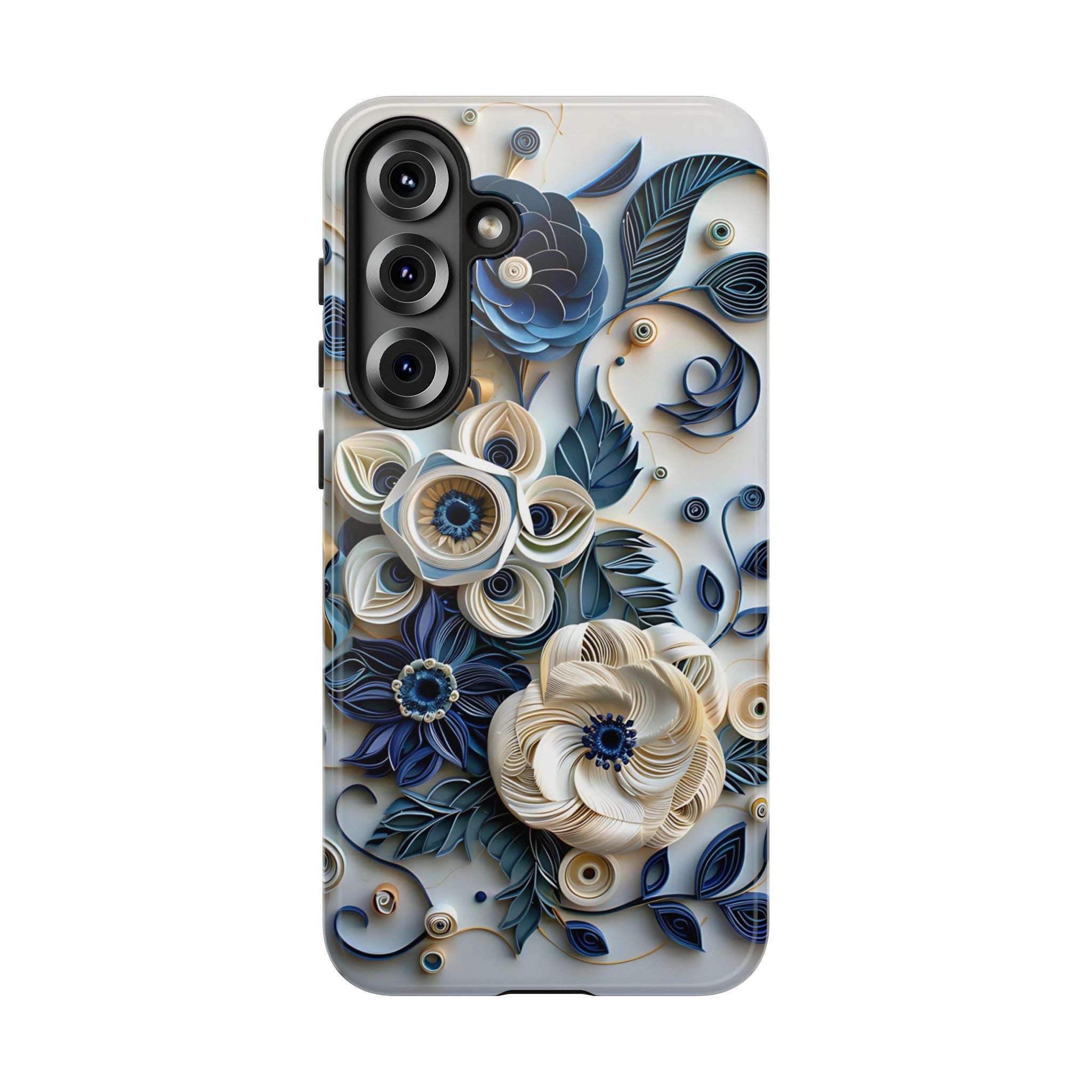 Floral Quilled Art Samsung Galaxy Case — Blue & Cream Decorative Protection