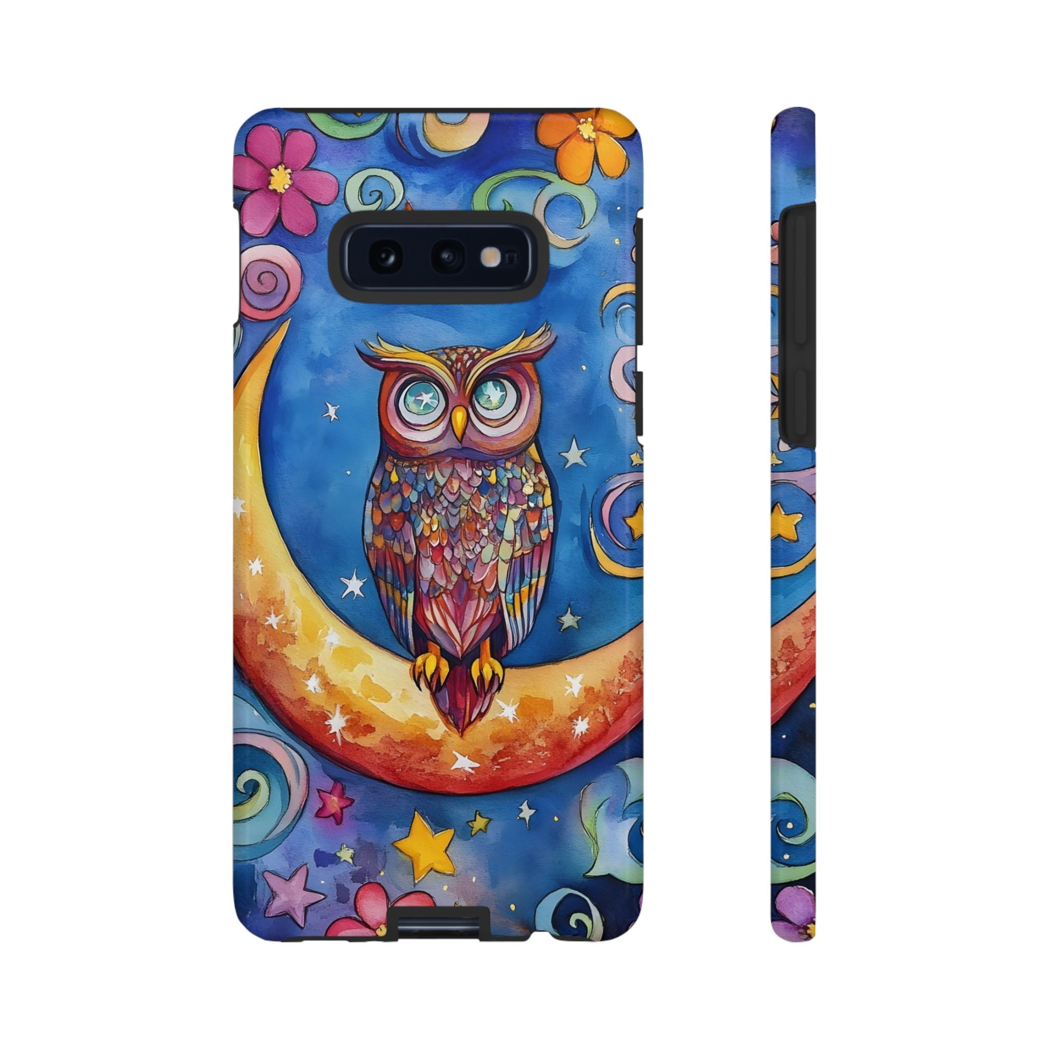 Owl on Crescent Moon Samsung Galaxy Case — Colourful Whimsical Night Sky Design