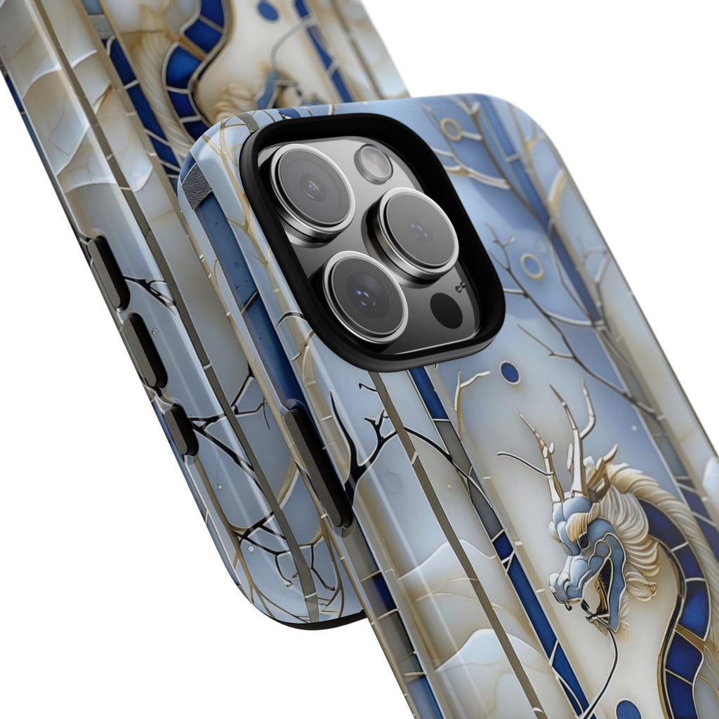 Dragon Stained Glass iPhone Case — Blue Winter Forest Protective Cover