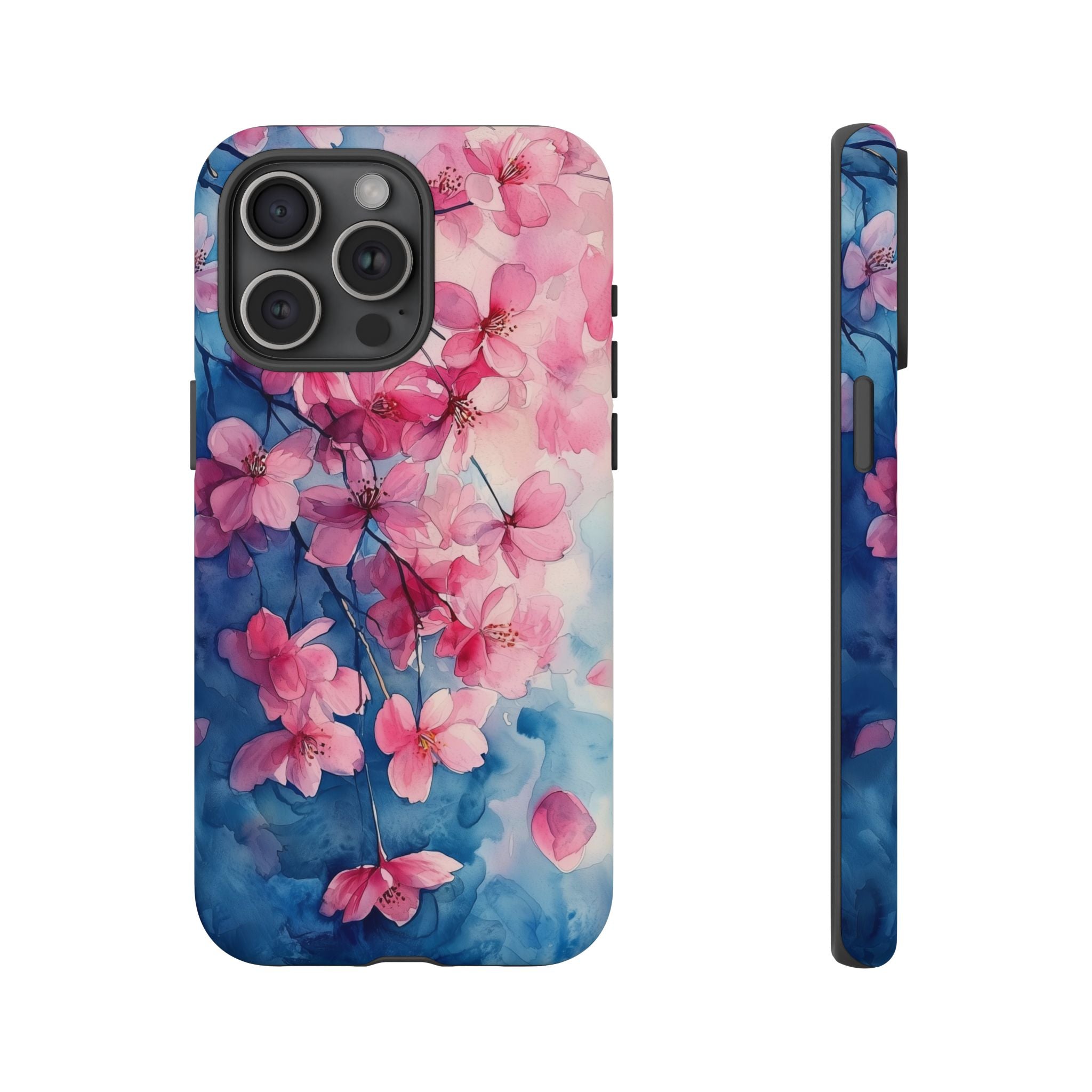 Floral Cherry Blossom iPhone Case | Pink Blue Watercolour
