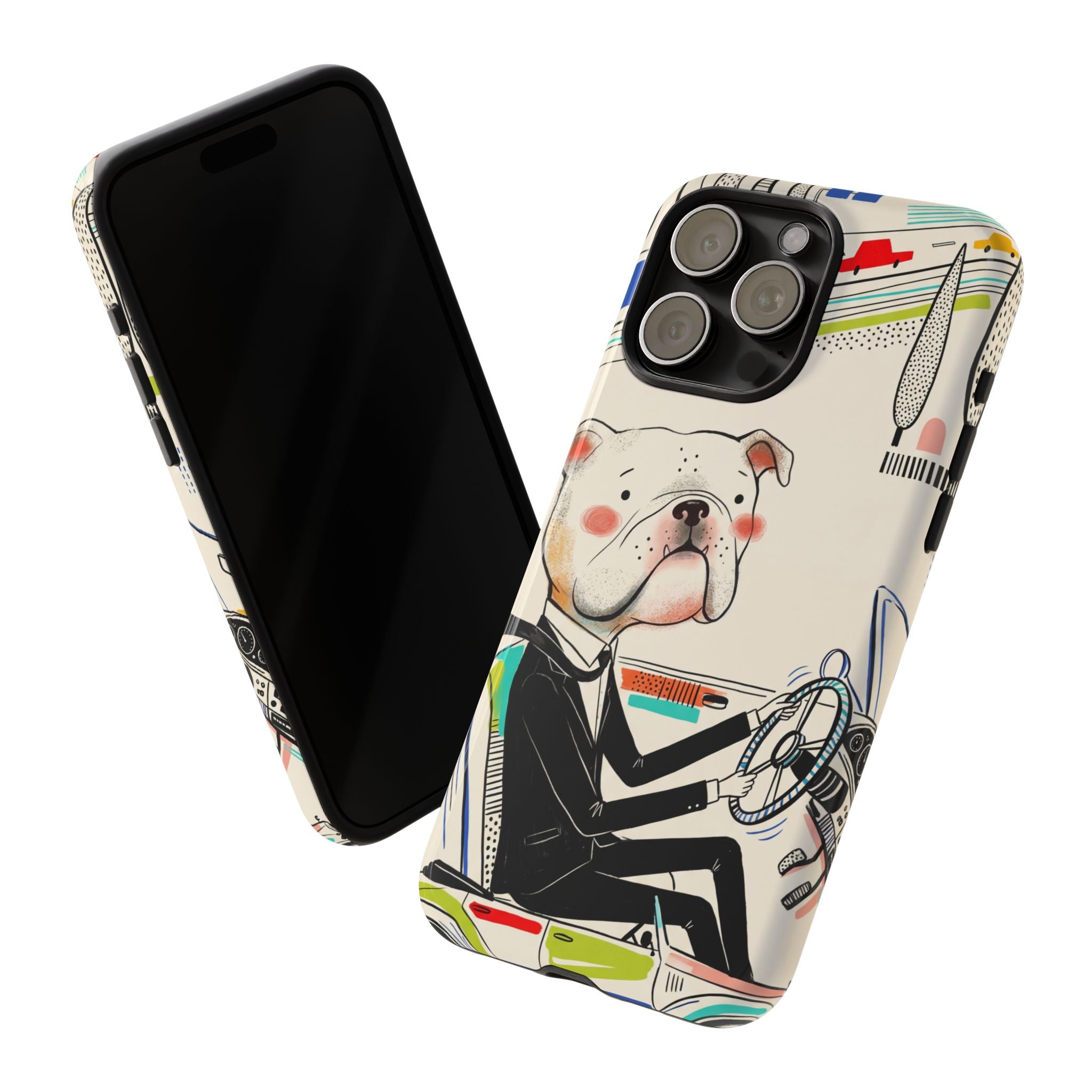 Bulldog Driver iPhone Case | Cute Retro Dog Illustration