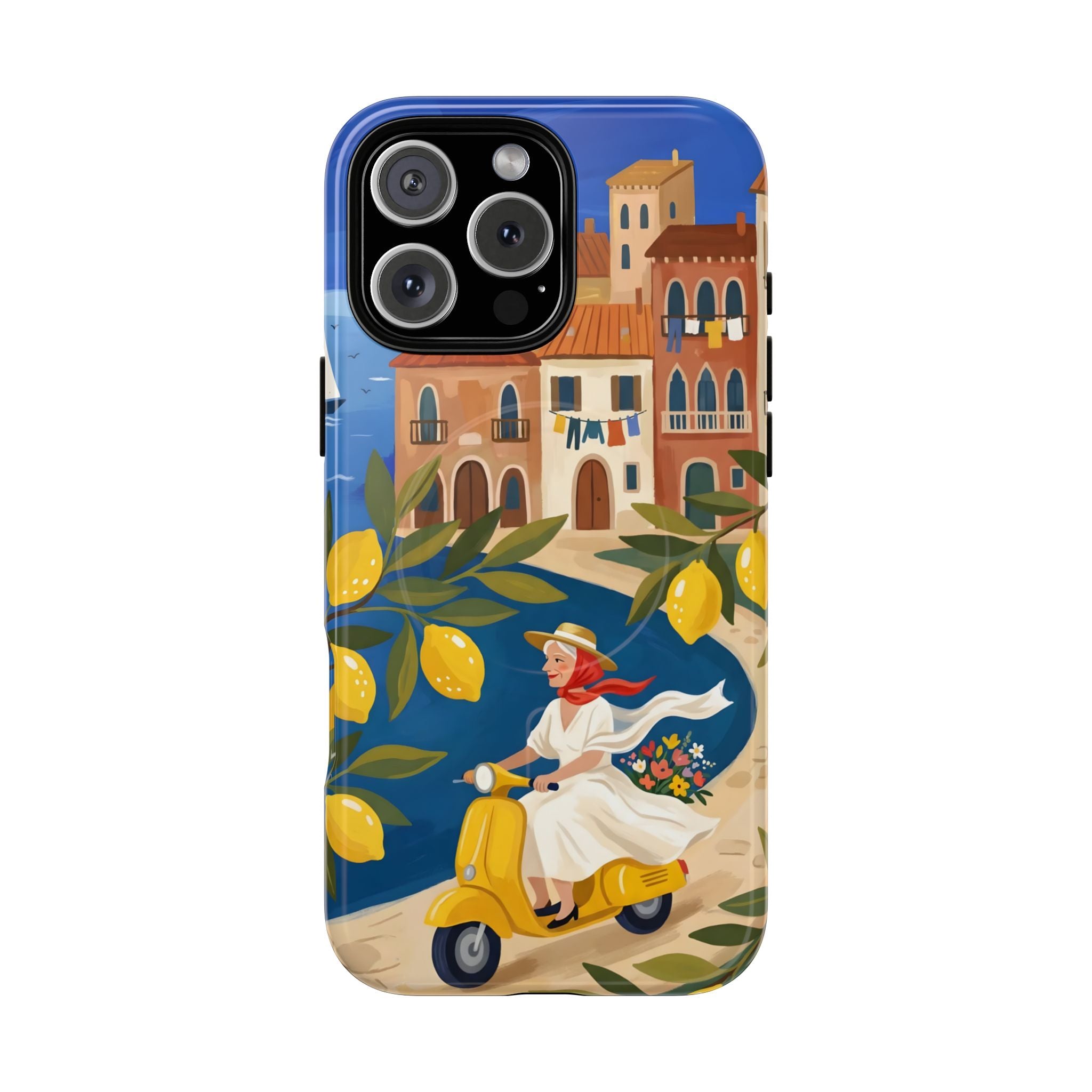 Lemon Coast Scooter MagSafe iPhone Case | Mediterranean Vespa Travel Design