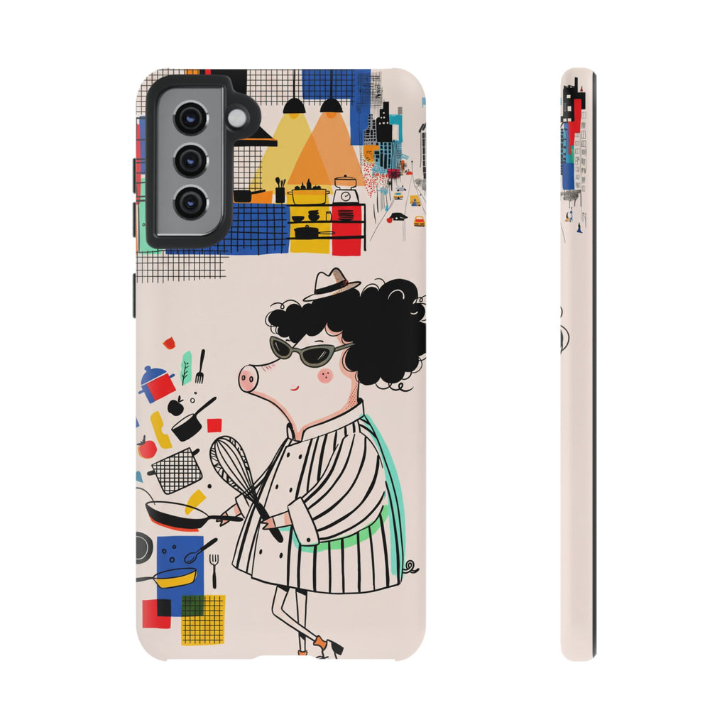 Cute Chef Pig Samsung Galaxy Phone Case | Quirky Cartoon Kitchen Art Tough Case