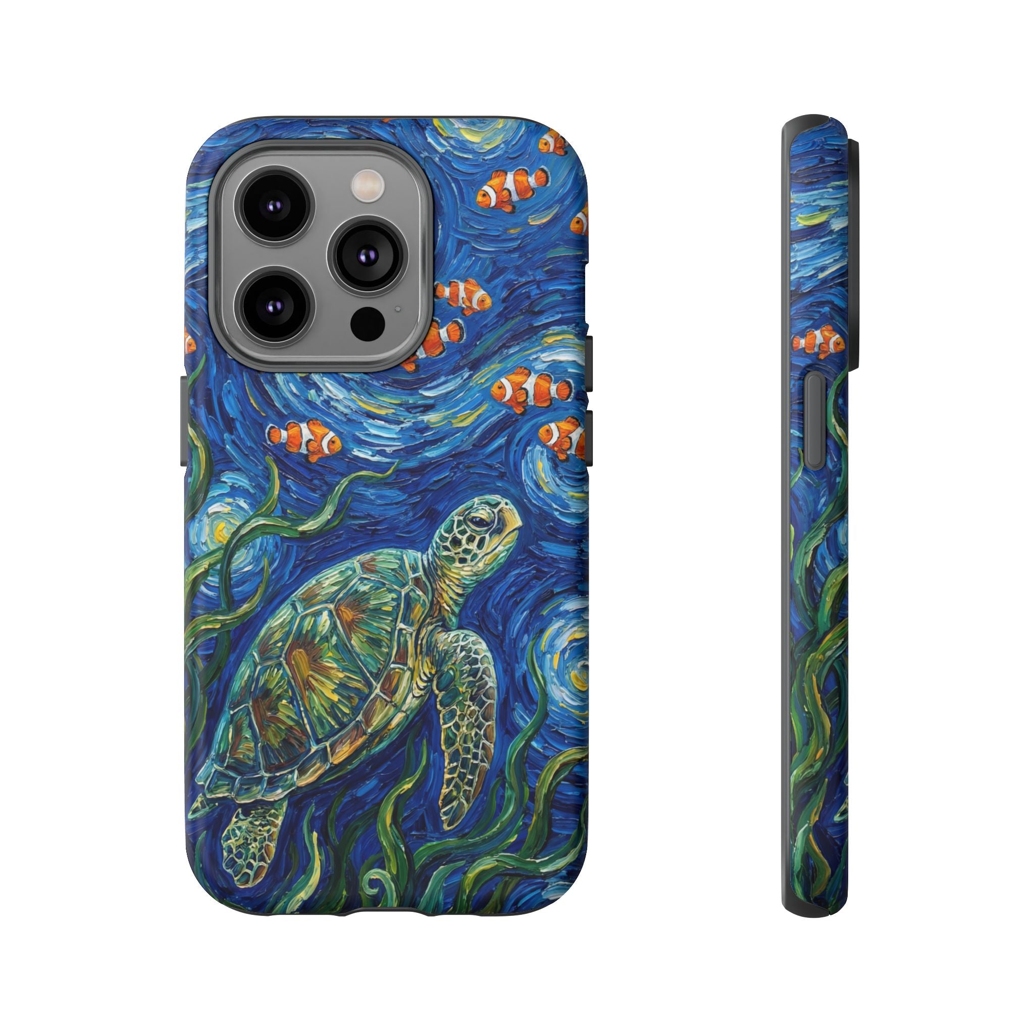 Sea Turtle & Clownfish Tough iPhone Case | Van Gogh Style Ocean Art