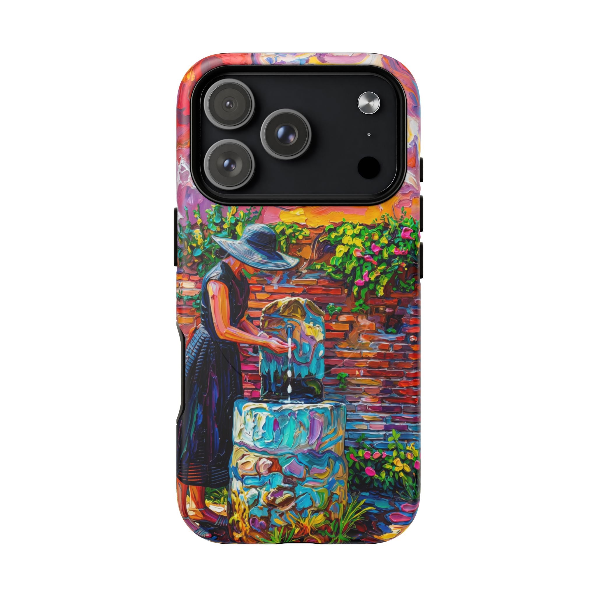 Artistic Garden iPhone Case | Woman at Fountain Tough MagSafe Case