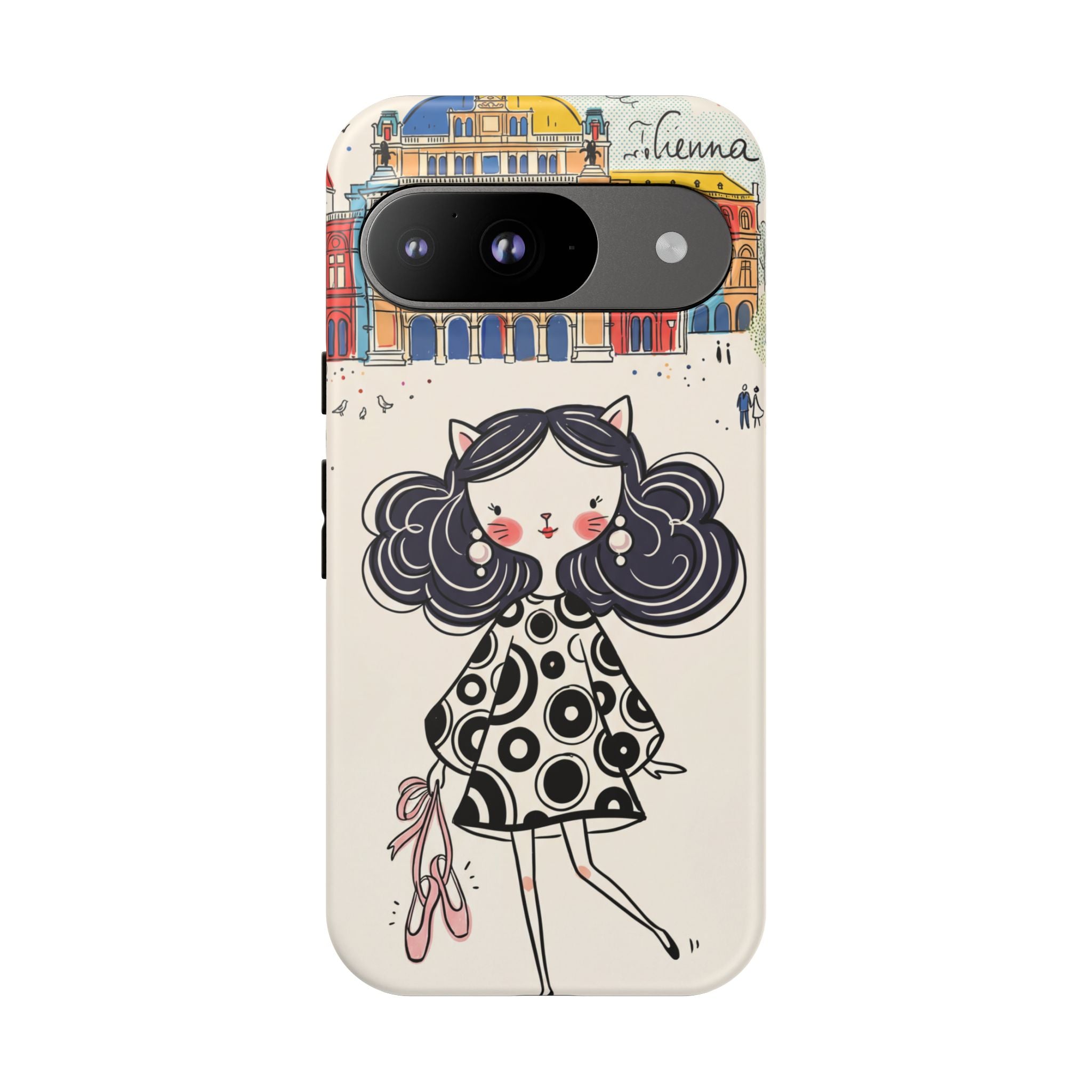 Cute Parisian Cat Girl Google Pixel Phone Case | Ballet Slippers Illustration Tough Case