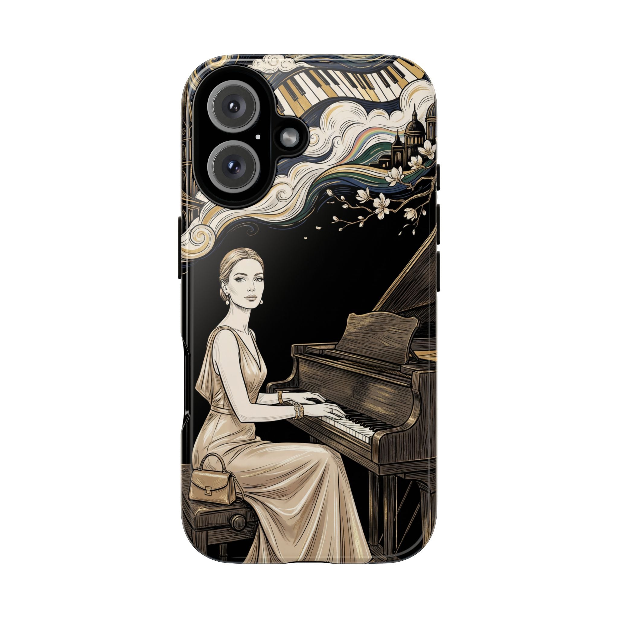 Elegant Piano Woman iPhone Case | Vintage Art Deco Music Design