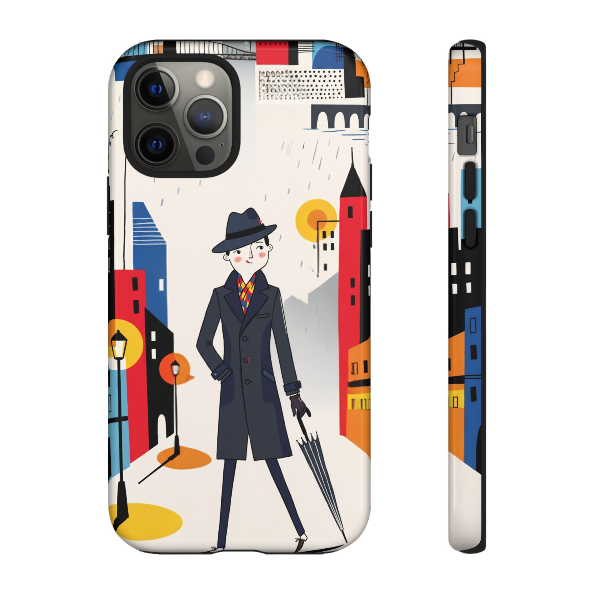 Retro Gentleman in Cityscape Illustration iPhone Case