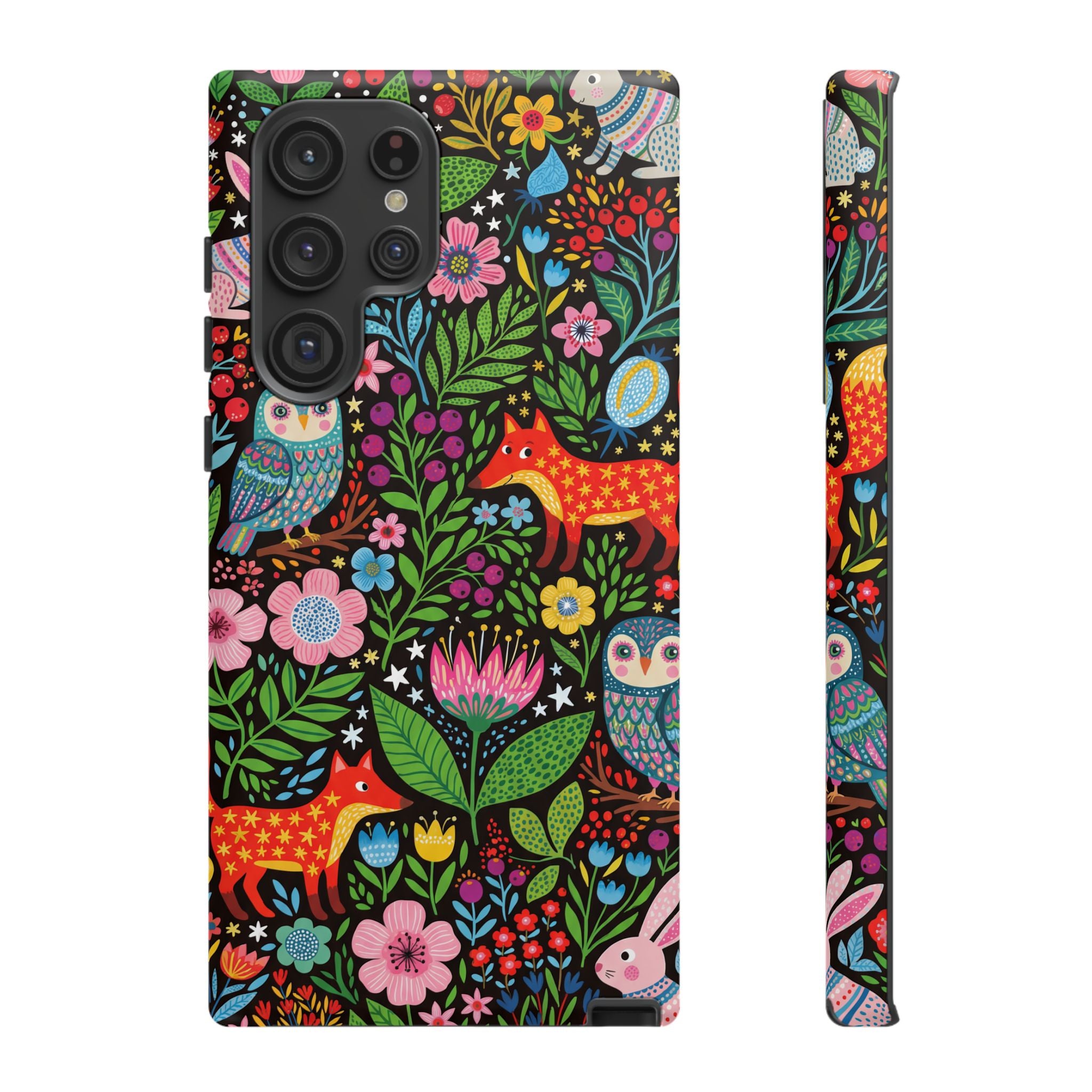 Floral Woodland Samsung Galaxy Phone Case | Colourful Fox & Owl Protective Cover