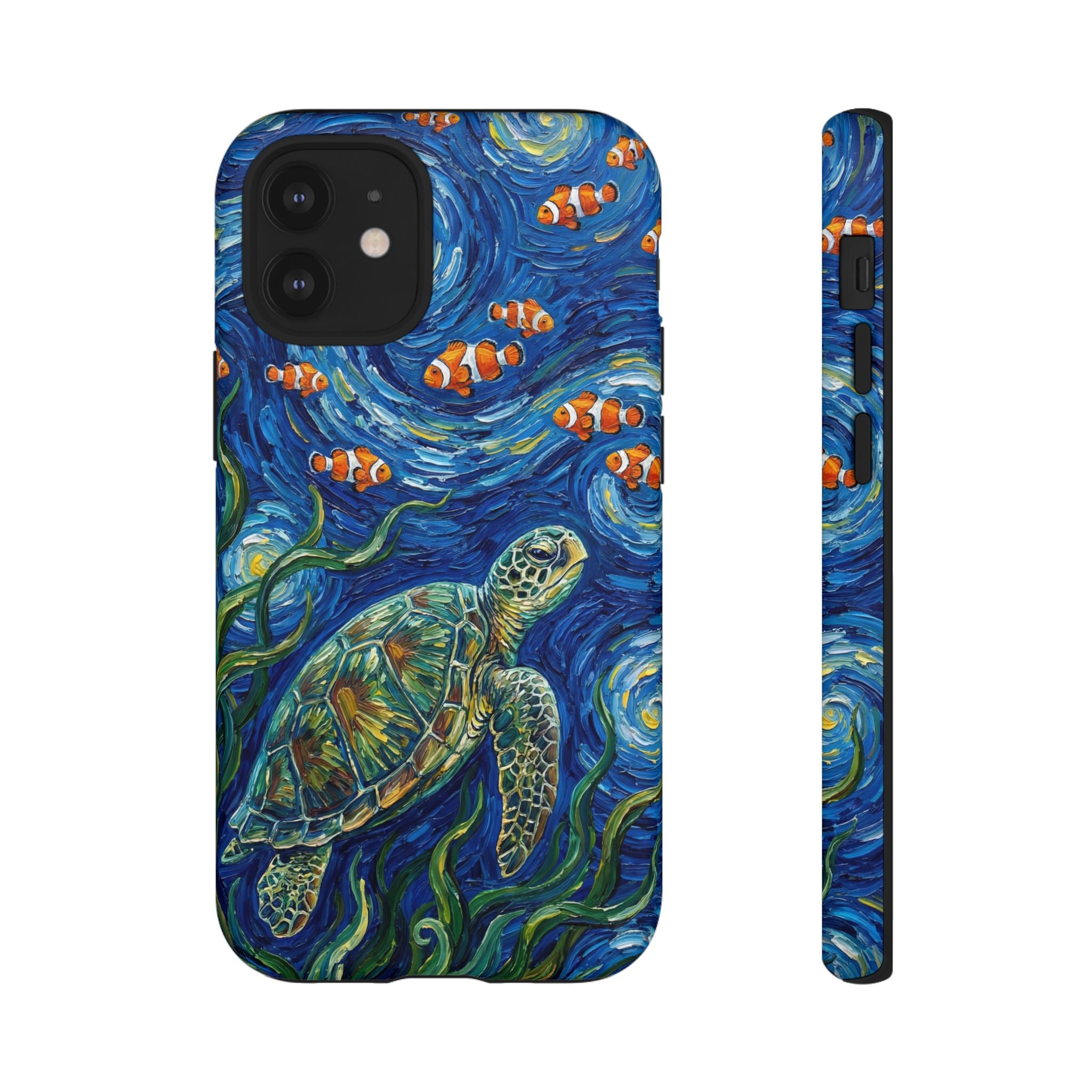 Sea Turtle & Clownfish Tough iPhone Case | Van Gogh Style Ocean Art