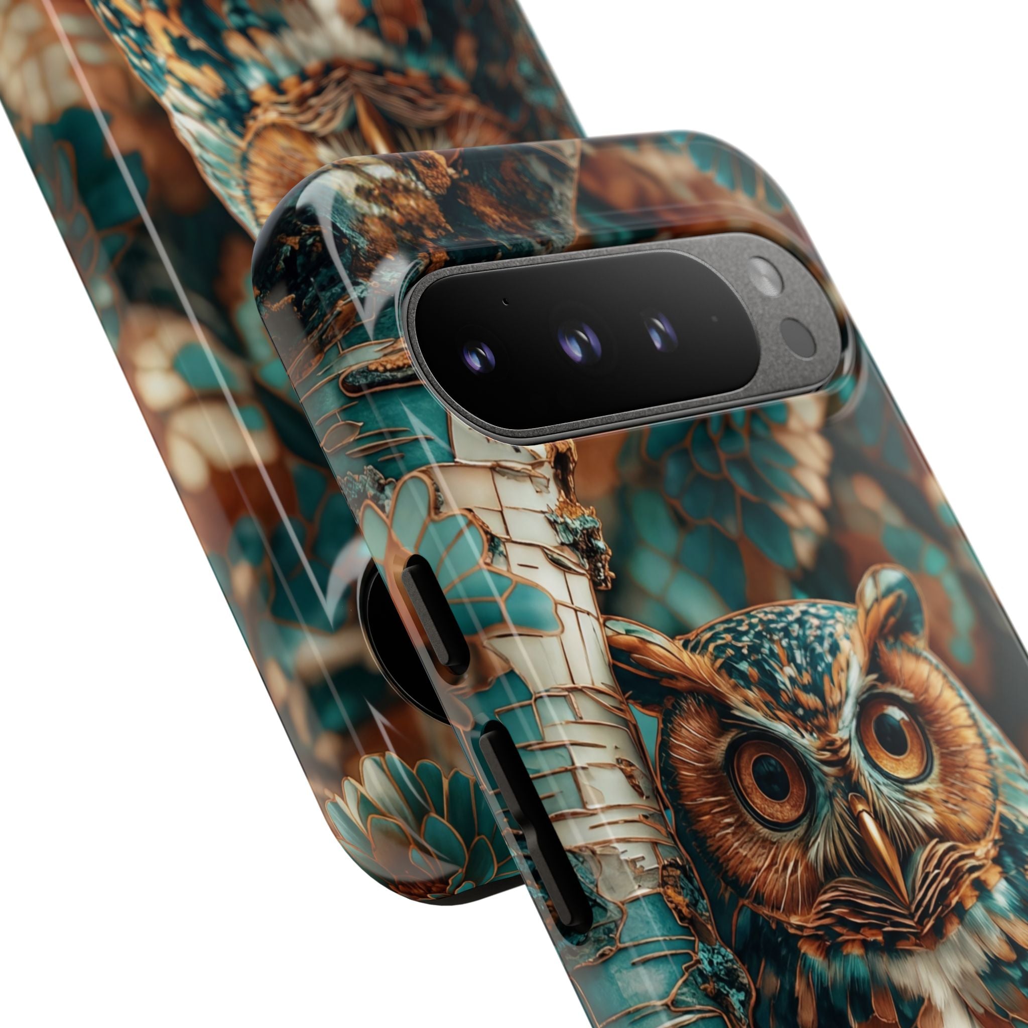 Owl Forest Tough Google Pixel Case | Teal & Brown Rustic Wildlife Protective Cover