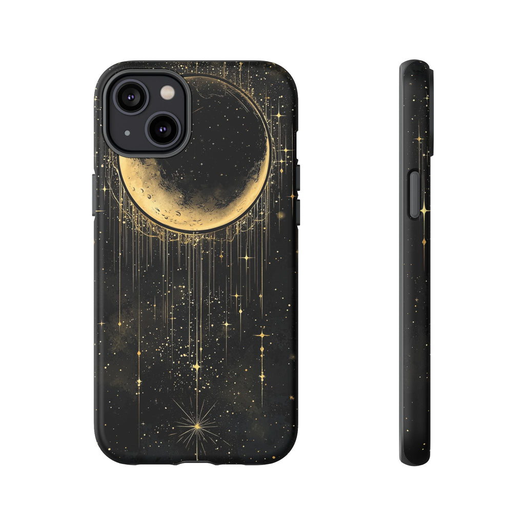 Moonlit Crescent Tough iPhone Case | Gold Stars Night Sky