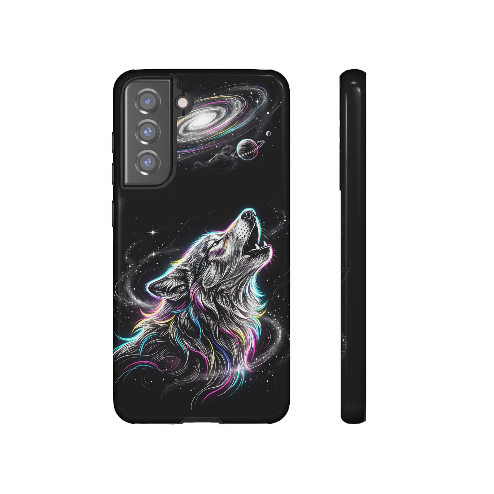 Wolf Galaxy Tough Samsung Galaxy Phone Case | Colorful Howling Wolf Space Design