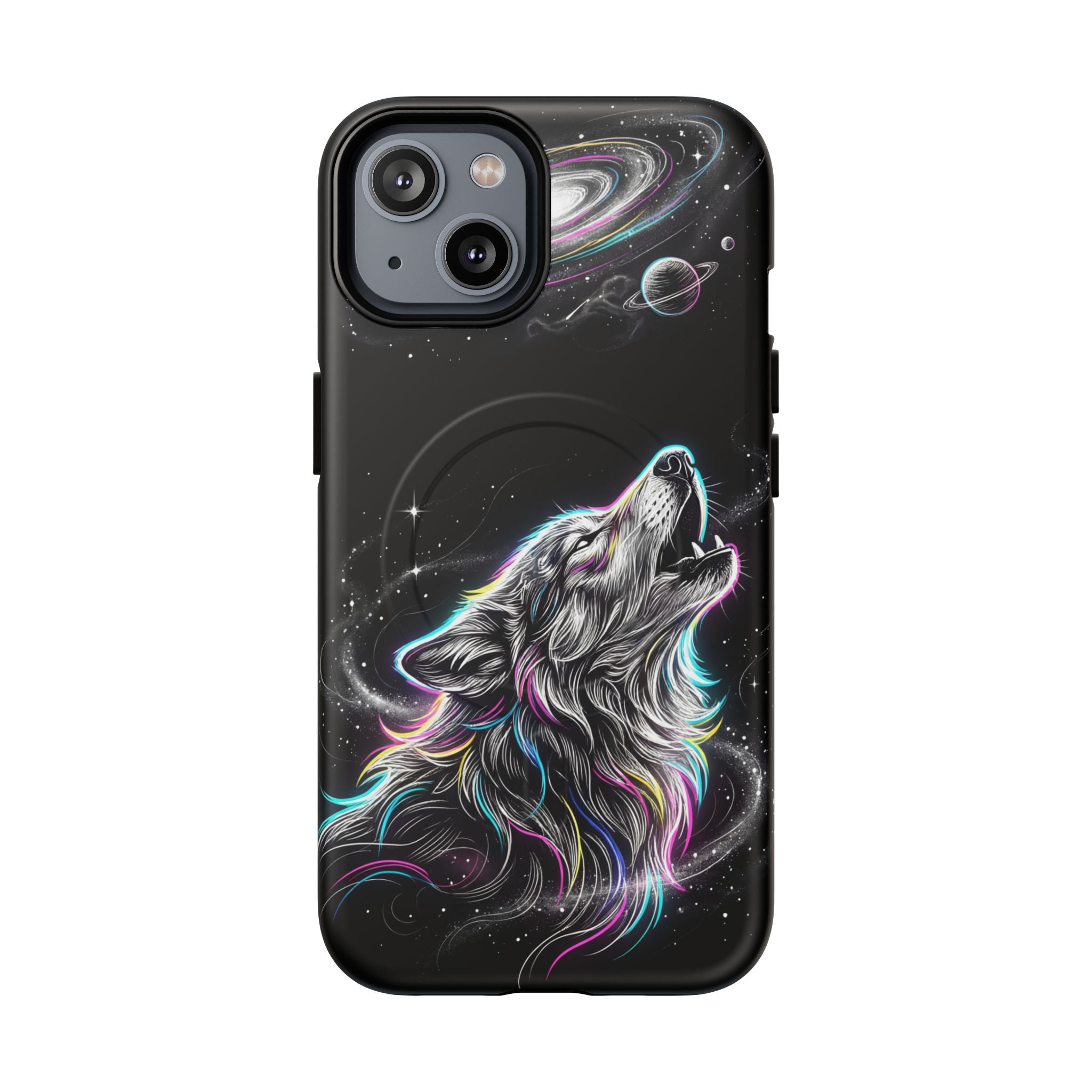 Wolf Galaxy Tough MagSafe iPhone Case | Colorful Howling Wolf Space Design
