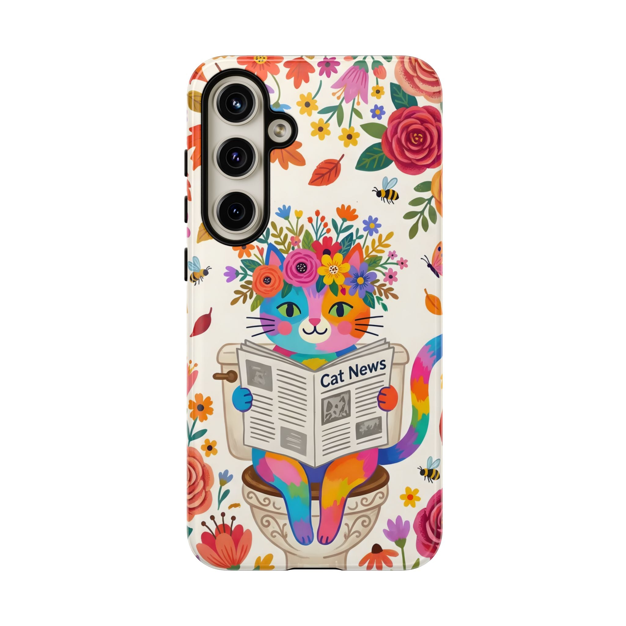 Floral Rainbow Cat Samsung Galaxy Phone Case | Cat News Design