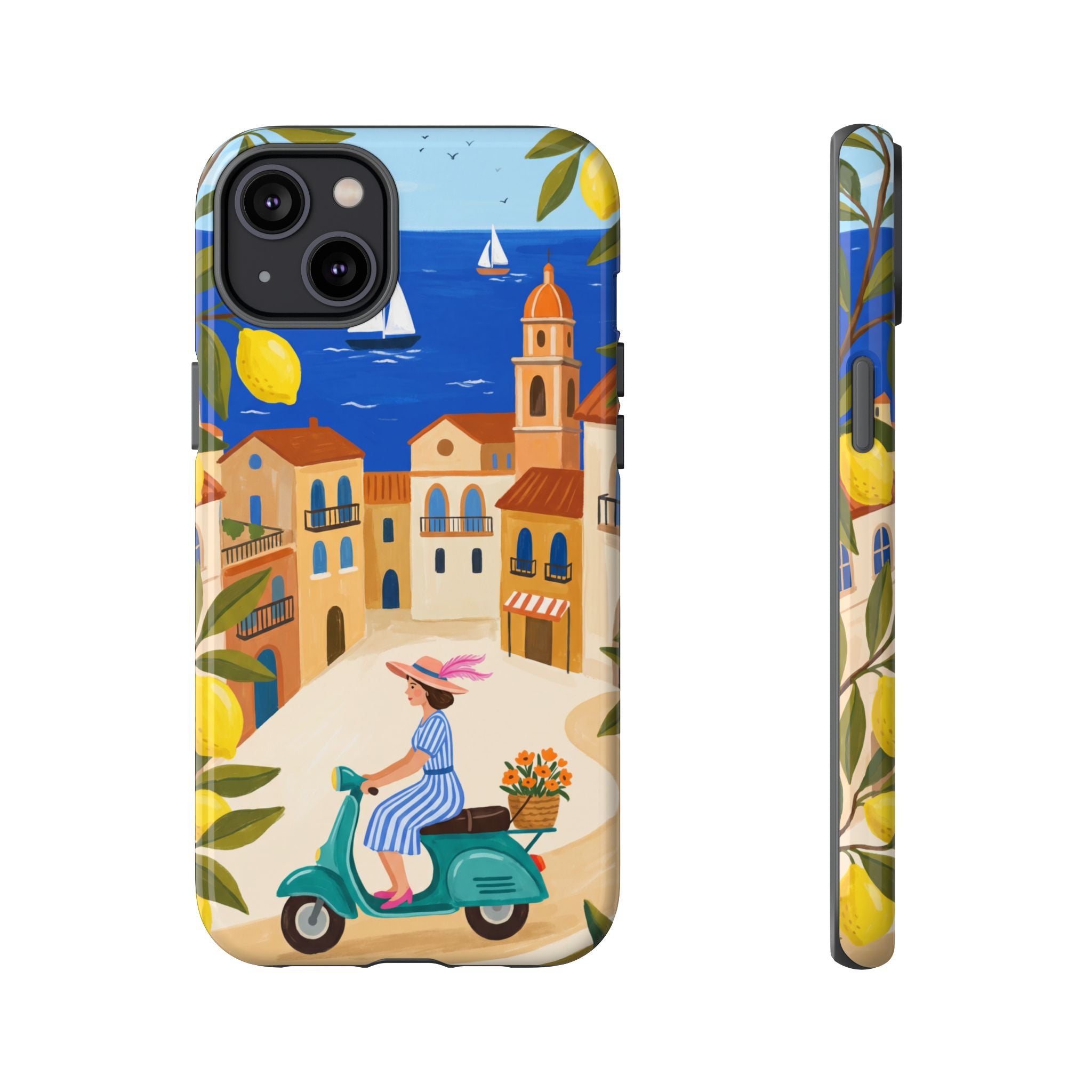Mediterranean Scooter iPhone Case | Coastal Lemon Grove Design
