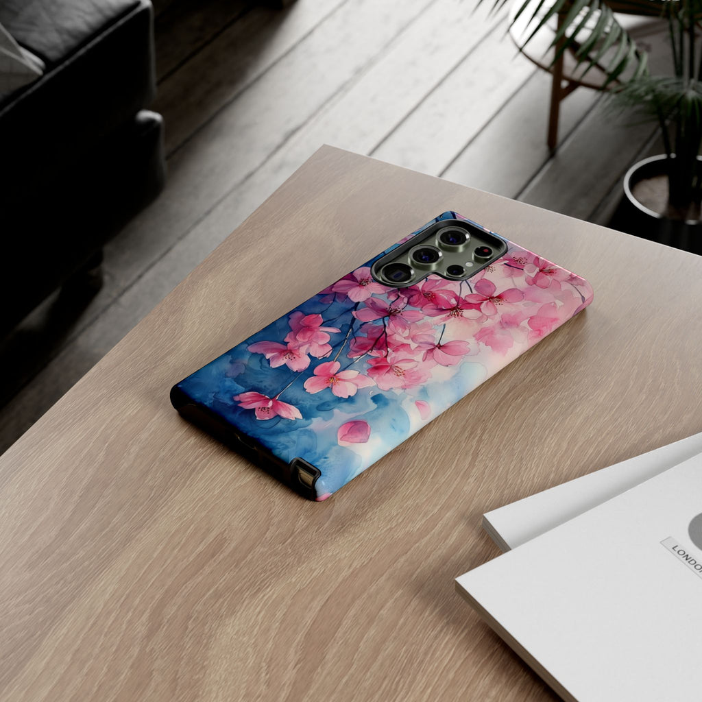 Floral Cherry Blossom Samsung Galaxy Case | Pink Blue Watercolour