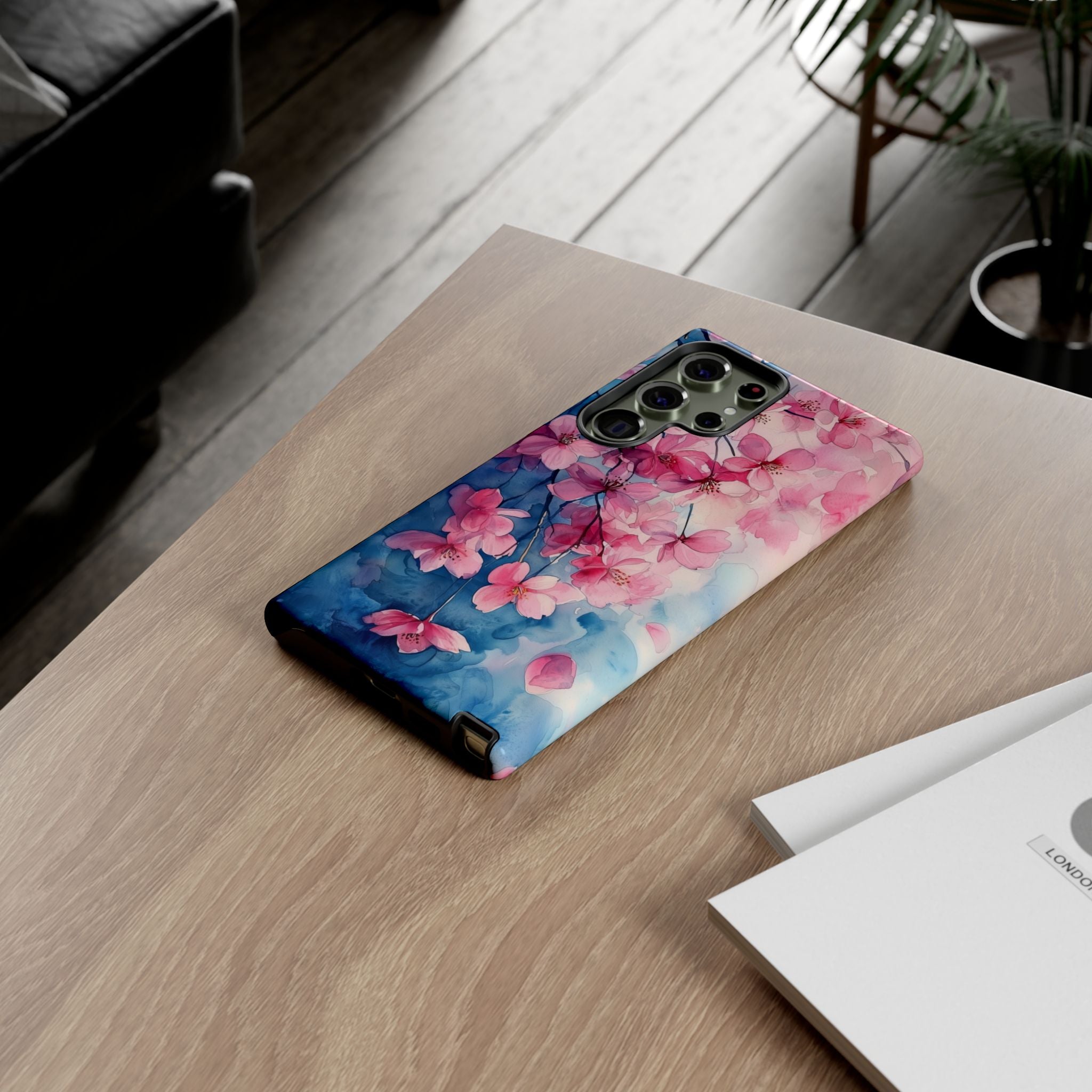 Floral Cherry Blossom Samsung Galaxy Case | Pink Blue Watercolour